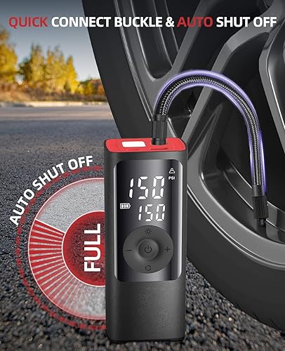 Miniatura 6 de BDO Inflador de neumáticos compresor de aire portátil, inflador de neumáticos inalámbrico 2.5 veces más rápido de 150 PSI, bomba de aire para