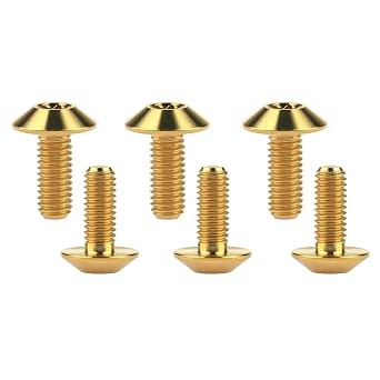 Titanium M3 M4 M5 Torx Button Bolts 6Pcs Gold, M6x15mm | Grade 5 titanium low profile Torx bolts for bicycle and motorcycle upgrades with lightweight design and corrosion resistance