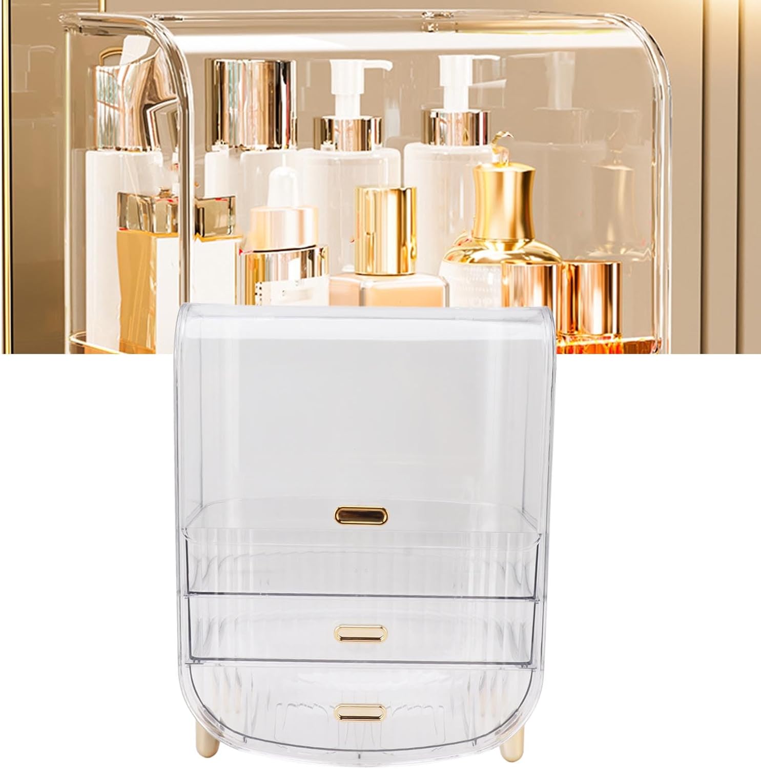 Eujgoov Makeup Storage Organizer with Drawers & Lid, Cosmetic Case for Countertop Bathroom – Ideal Gift for Women