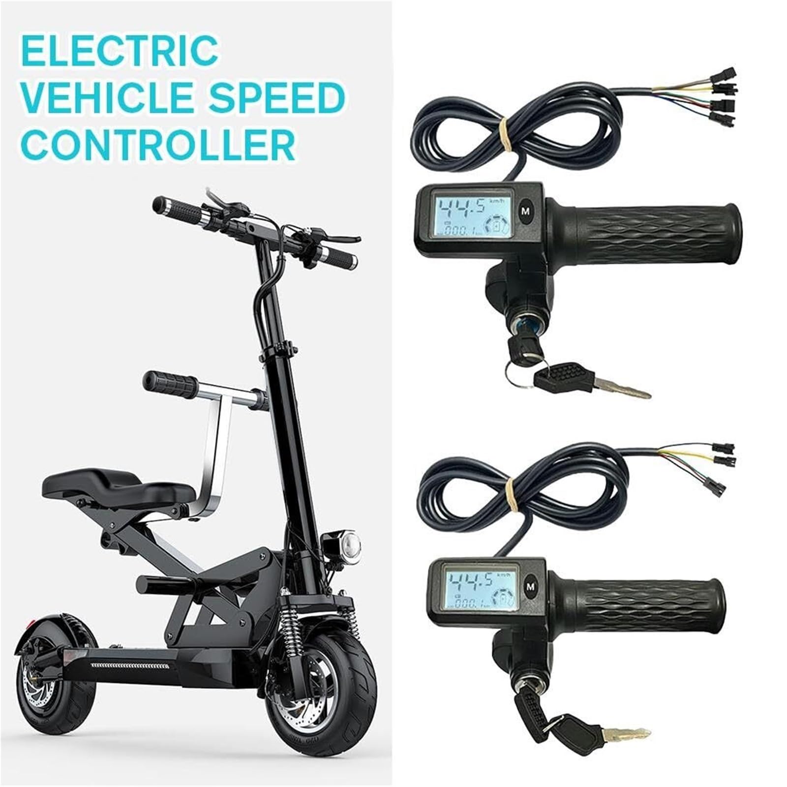 Poignées tournantes électriques Affichage de la po Poignées D'accélérateur Électriques, Accélérateur Rotatif 24-72 V, Guidon De Vélo, Scooter, LED Avec Indicateur Contact À Clé(8p")