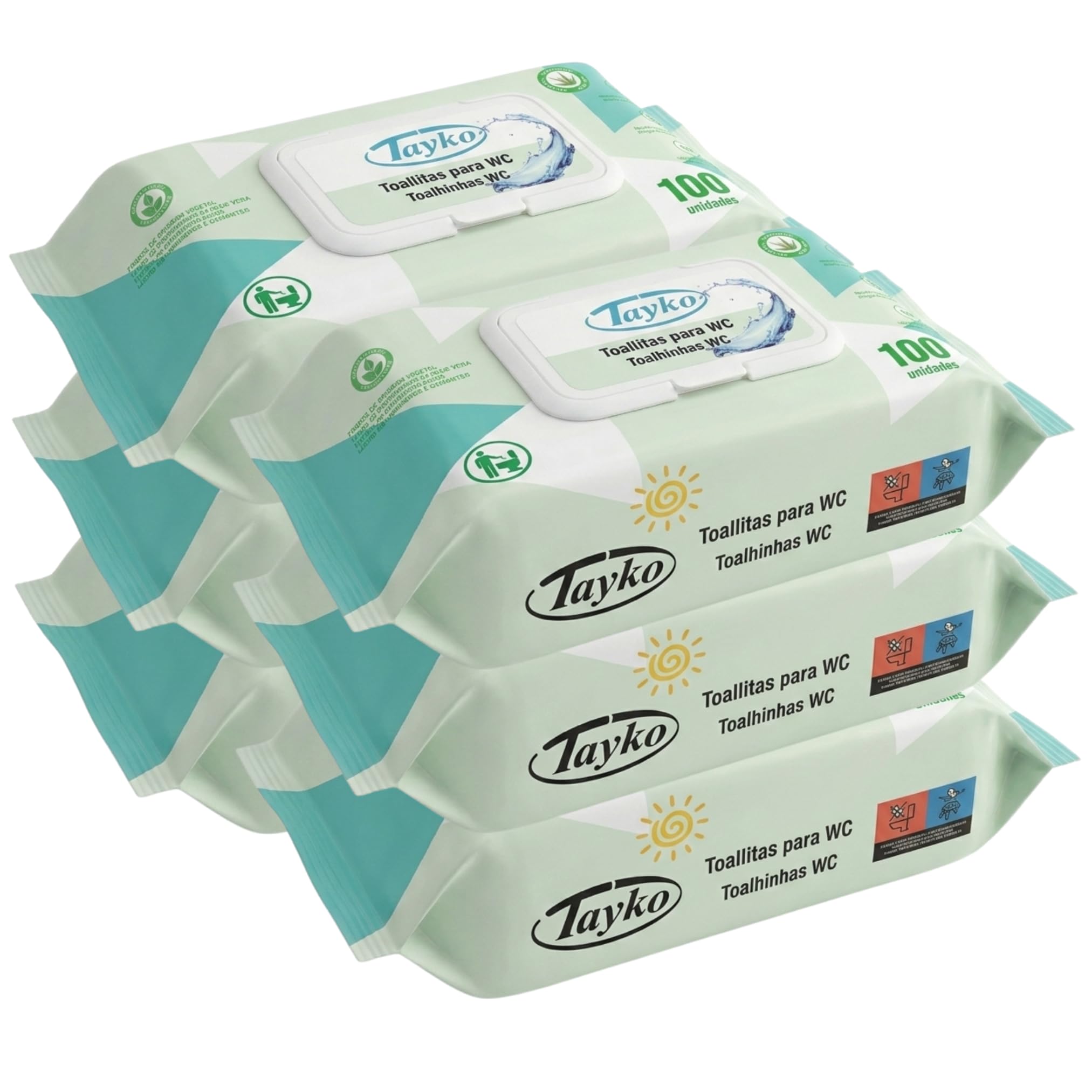 Tayko Toallitas Papel Higiénico Húmedo Aloe Vera, 600 toallitas con Tapa Rígida, Toallitas Húmedas Desechables para WC y Biodegradables, Dermatológicamente testeadas, con extracto camomila