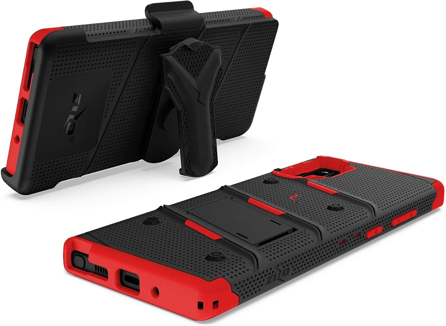 ZIZO Bolt Series for Samsung Galaxy Note 10 Plus Case | Heavy-Duty Military-Grade Drop Protection w/ Kickstand Included Belt Clip Holster Lanyard (Black/Red)