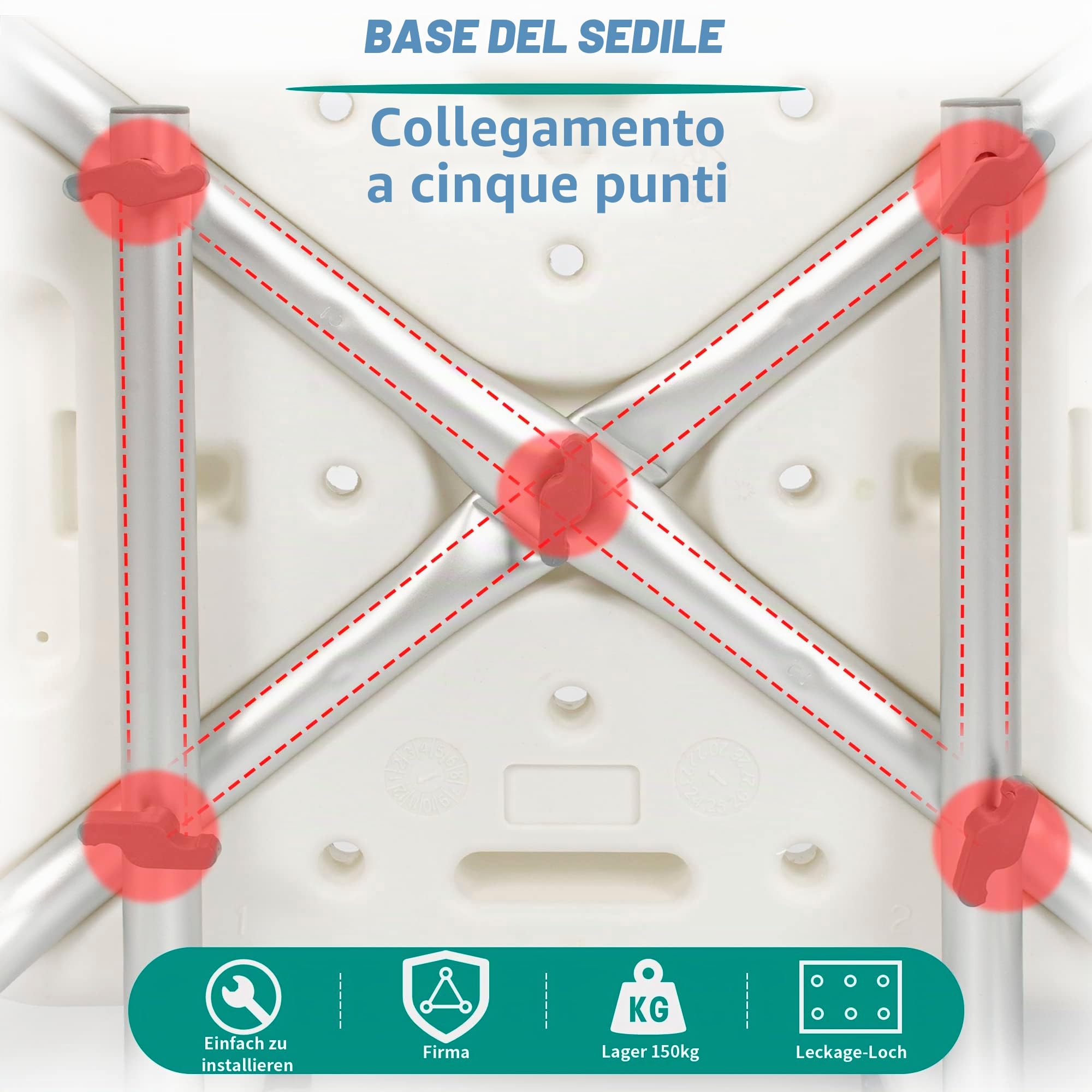 OUUTMEE Sedia da doccia con braccioli e schienale, regolabile in altezza, blu | Sgabello da doccia con 6 posizioni, per anziani, con cuscinetti antiscivolo per i piedi, facile da montare