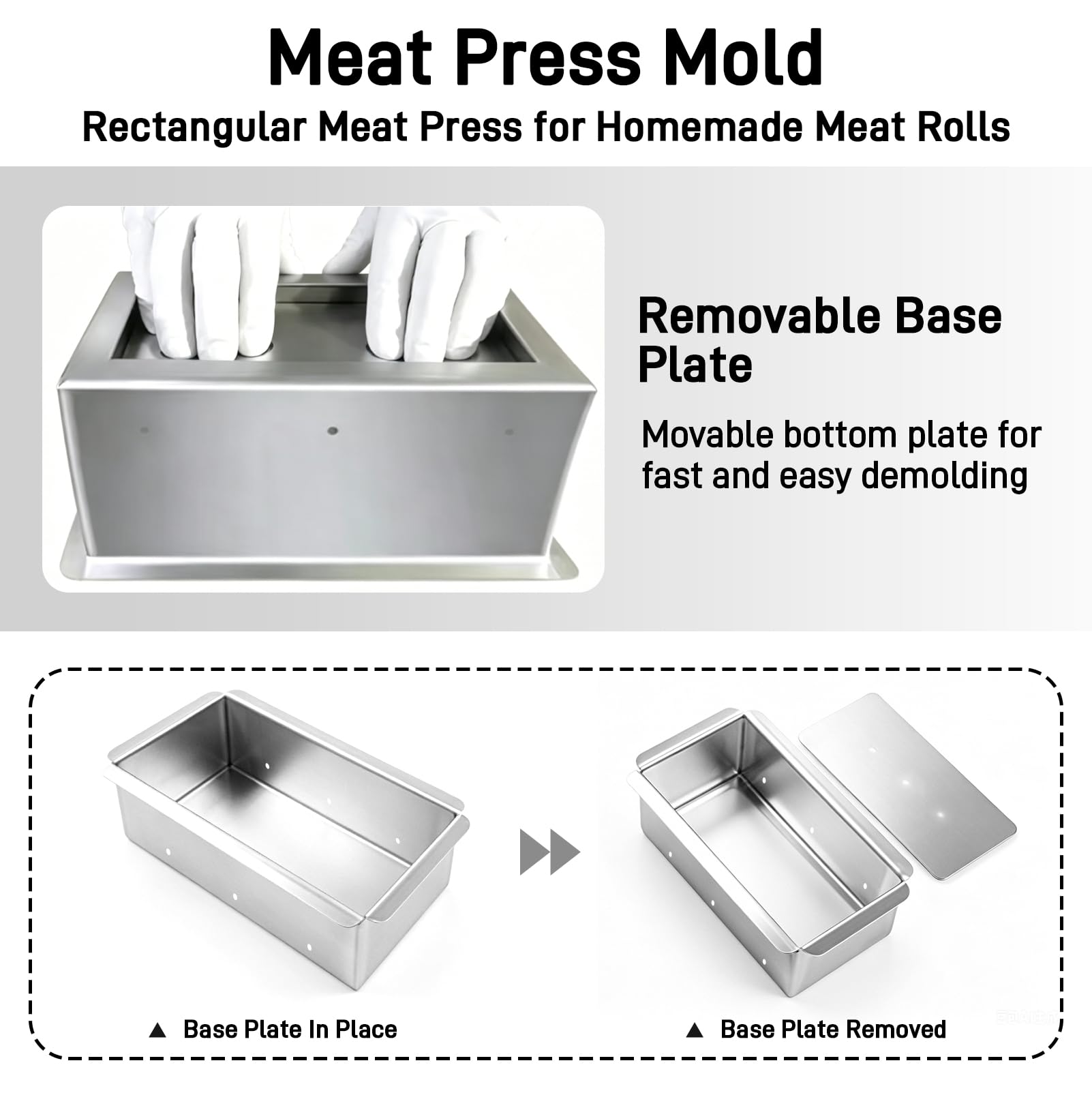 Prensa de carne de acero inoxidable 304, prensa casera de jamón con base extraíble, prensa rectangular para 1 kg de carne, práctica herramienta de cocina para carne, pecho, pechuga de pollo, rollo de
