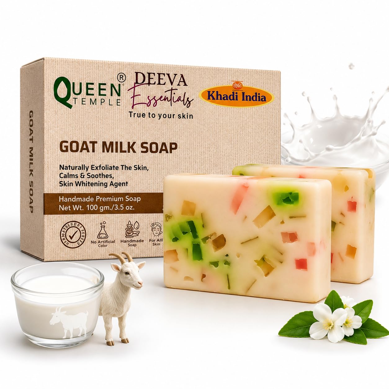 Goat Milk Handmade Soap |100 gm | Pack of 2 | Skin Whitening | Deep Exfoliation | Glowing Skin | (100x2)-image-46