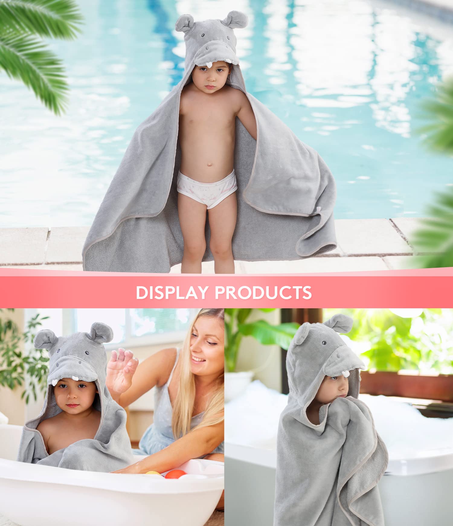 TBEZY - Capa de baño para bebé con capucha, algodón con diseño animal, toalla de baño para bebé recién nacido (Hippopótamo para 1 a 5 años)
