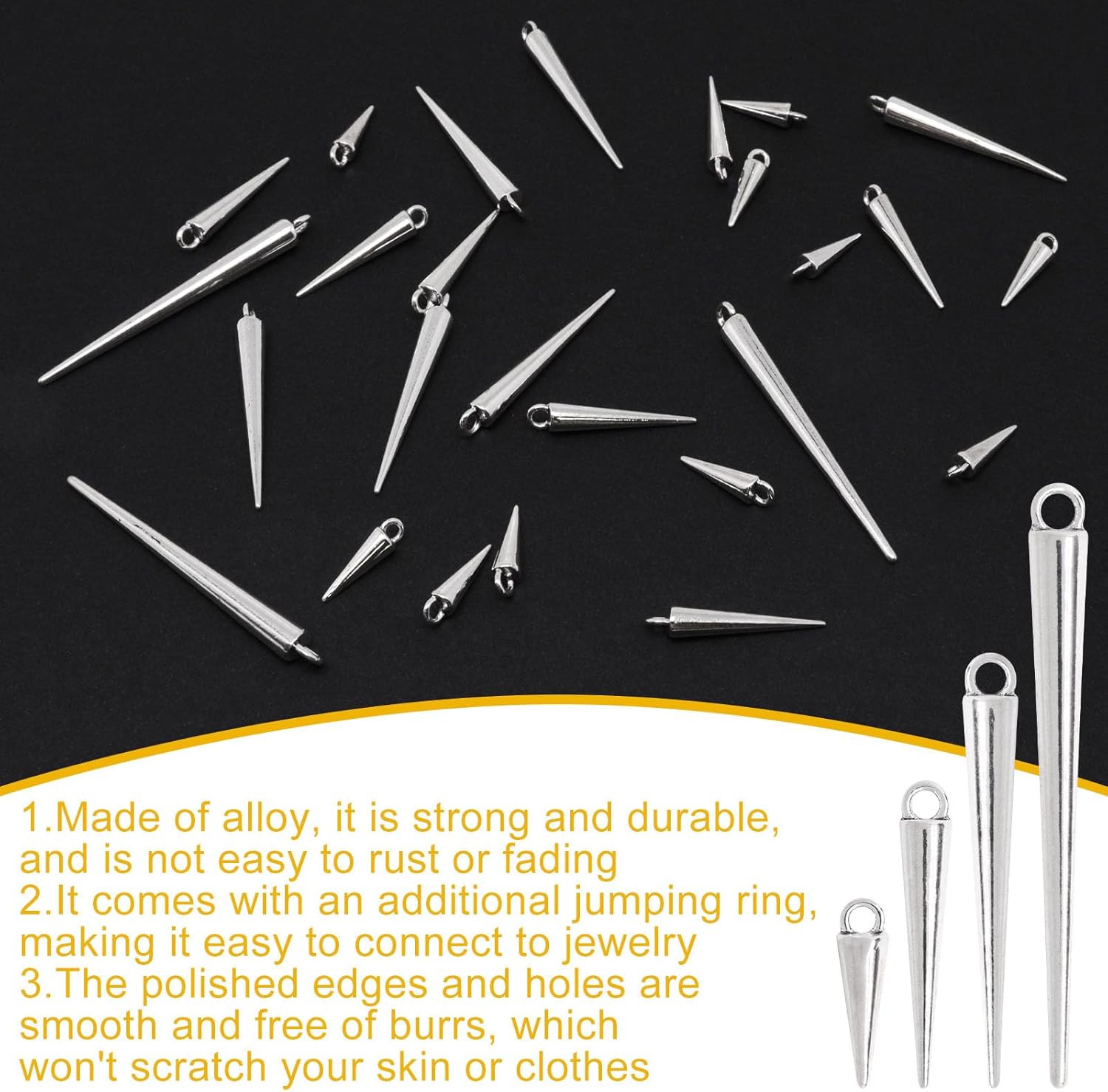 Cone Charms Gothic Punk Style Spike Charms for Jewelry Making DIY Necklace Bracelet Earrings (4 Sizes) - Image 4