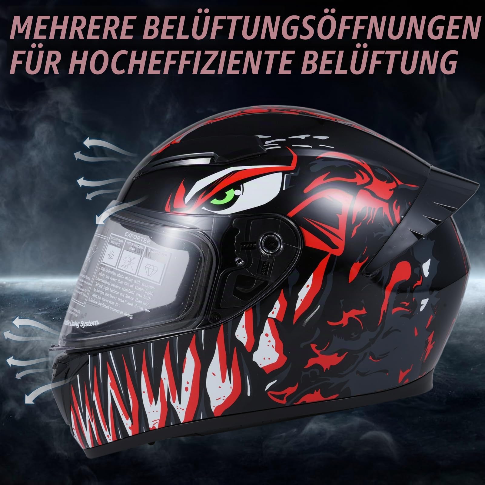 Motorradhelm, Integralhelm mit Sonnenblende, Robuster & Leiser Motorrad Helm, Unisex Erwachsene ,Motorrad-Radhelm Full Face Fashion Lightweight für Motorradrennen