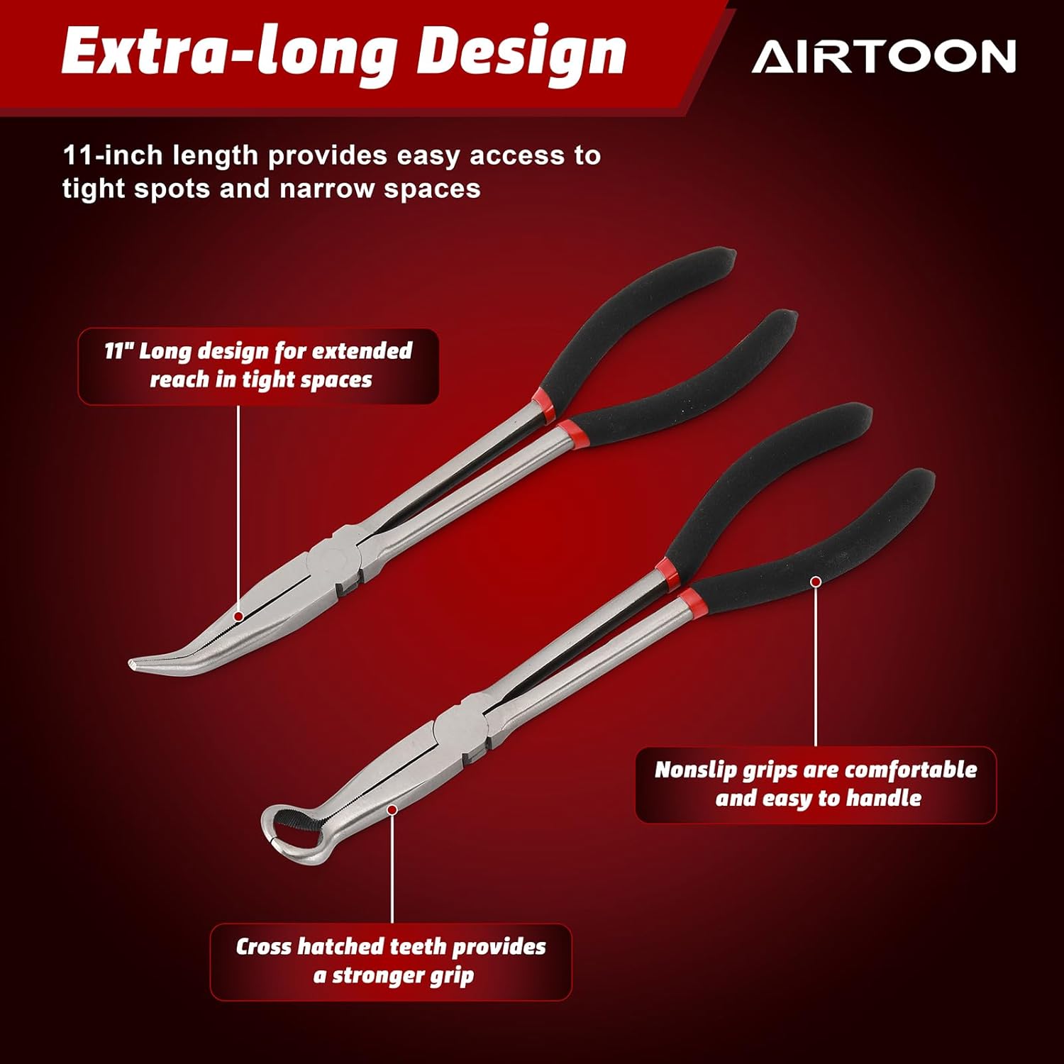 AIRTOON 6-Piece 11" Hose Gripper Plier & Long Reach Pliers Set, Straight, 45, 90-Degree Angle, 5/16-Inch, 1/2-Inch, 3/4-Inch Dia, Extra-long Pliers for Hard-to-Reach Narrow Spaces
