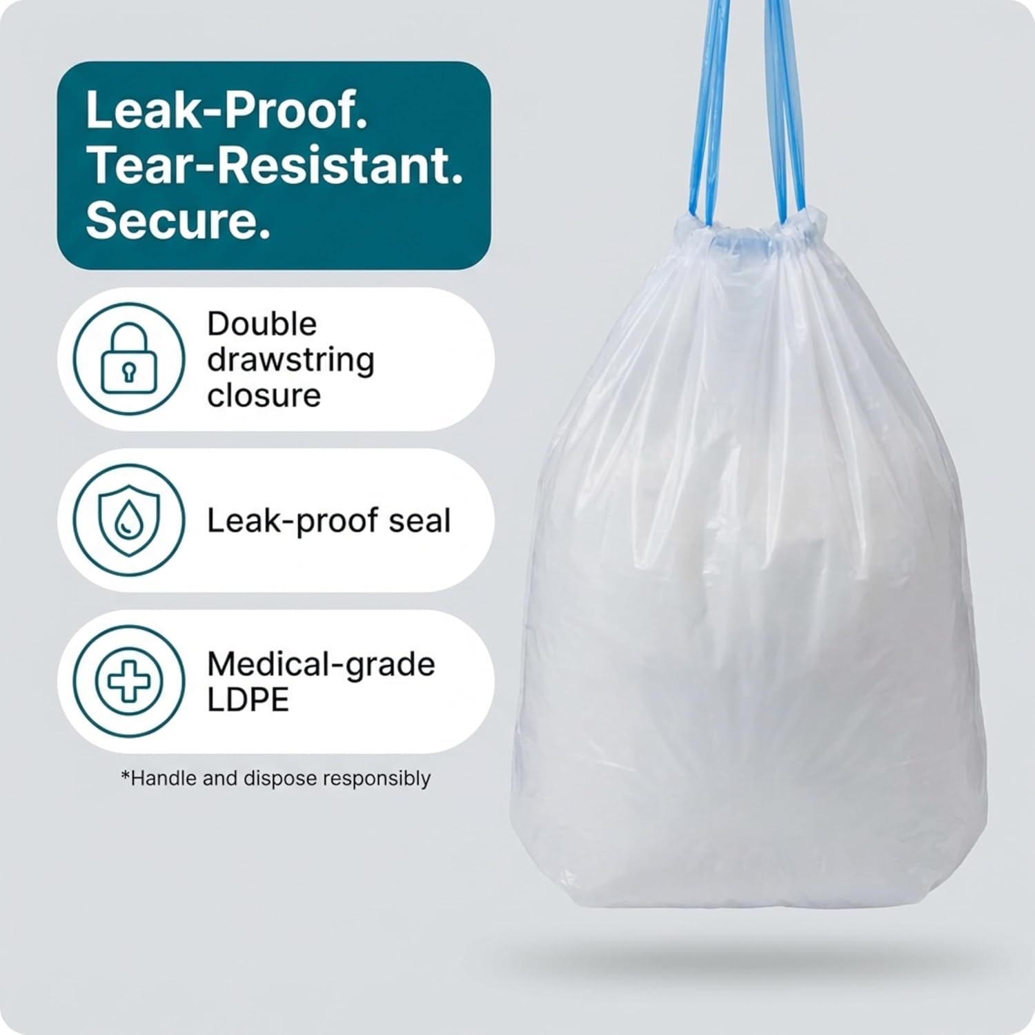 100 PACK - Commode Liners with Absorbent Pads - Adults Commode Bag Compatible with Most Toilets - Portable Commode Liners with Gel Pads - Disposable Bedside Toilet Liner Bags for Adult Potty Chair