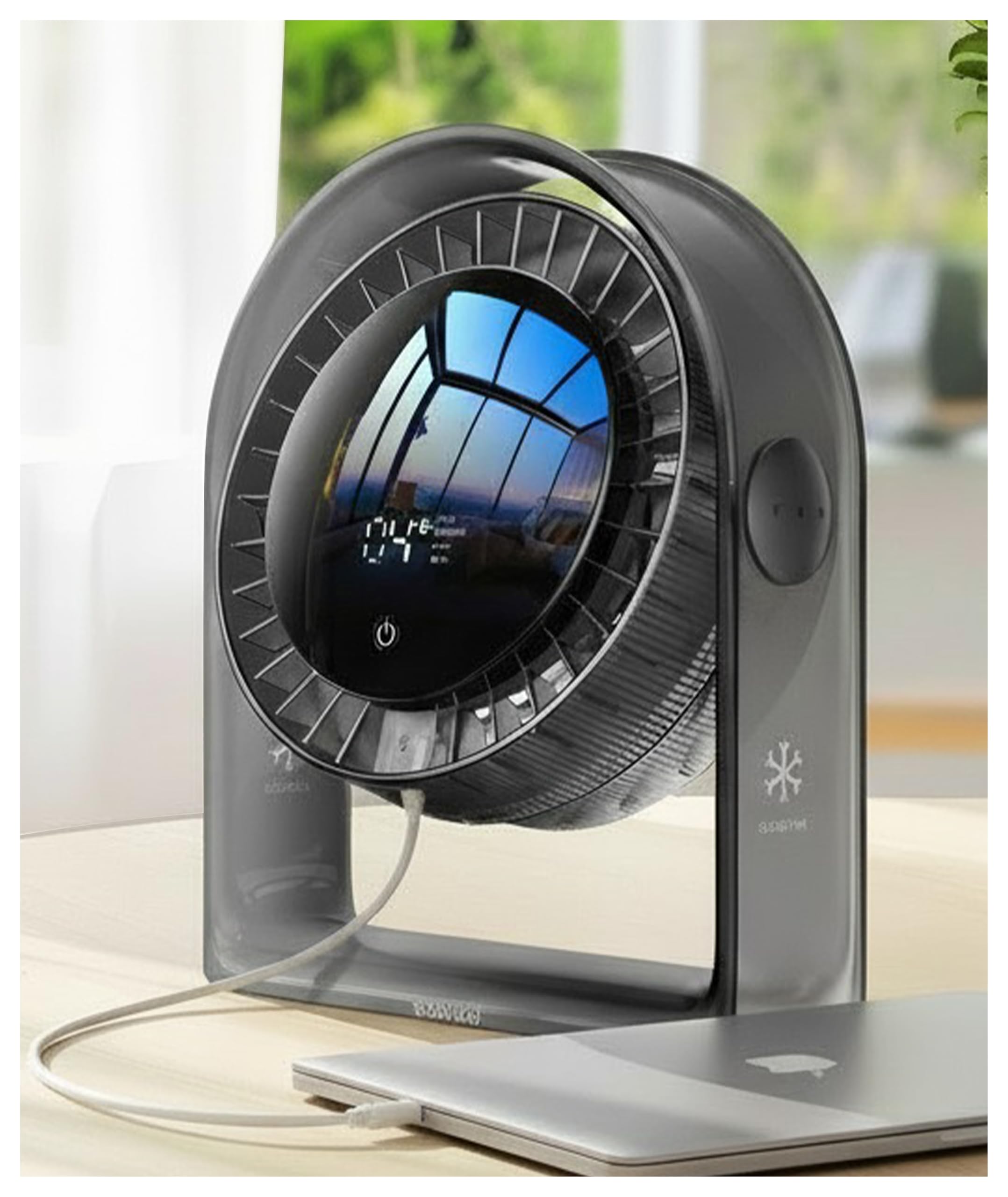 Ventilador de escritorio 2025, mini ventilador de circulación de aire silencioso para dormitorio, ventilador USB portátil con pantalla inteligente, flujo de aire fuerte de 4 velocidades, inclinación