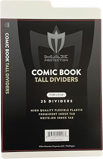 Max Protection Comic Book Dividers with Tabs - 30pt Plastic Archival Quality for Comic Box Storage - Write-On Index Tabs, 7-1/4" x 10-3/4", 25 Count, Tall