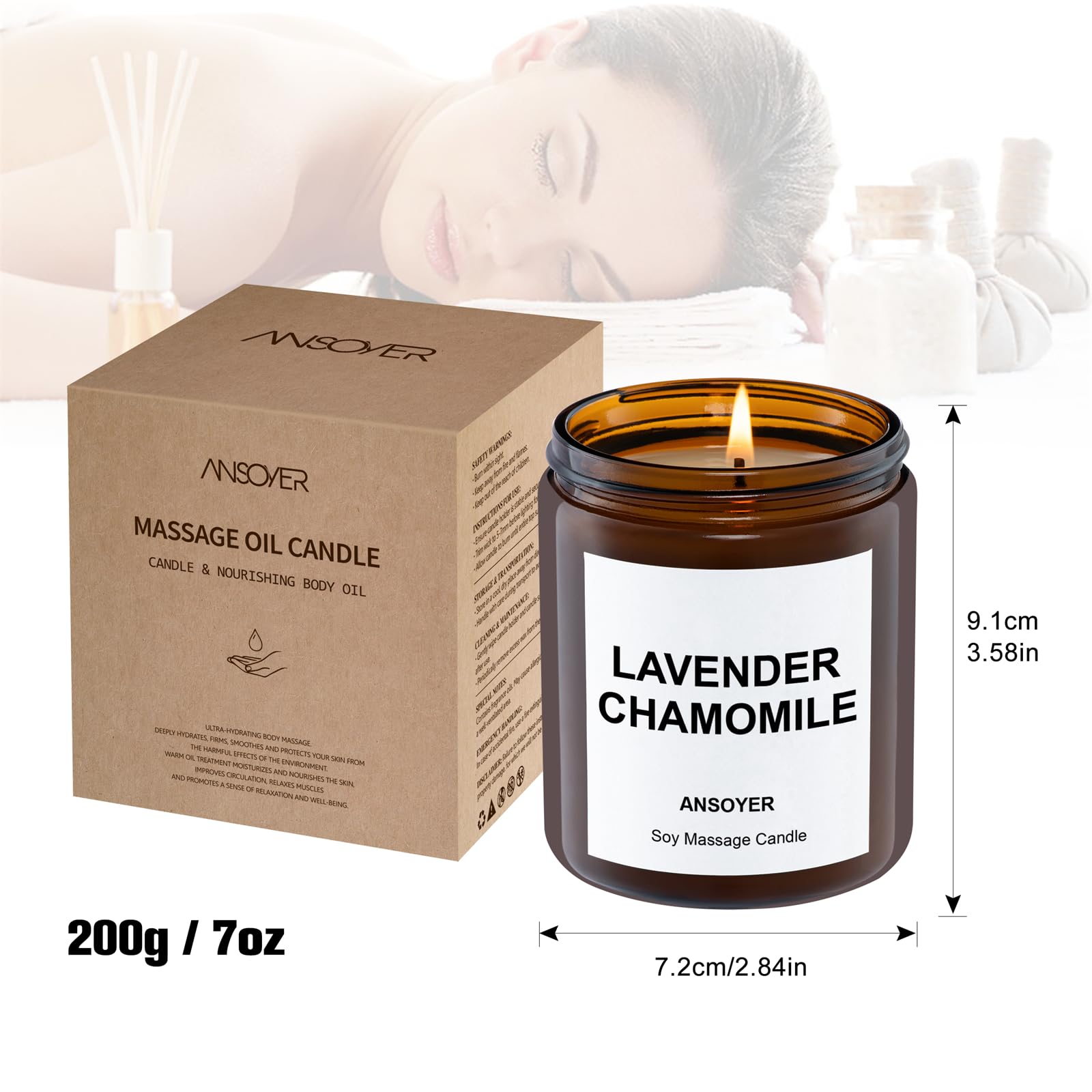 VELA DE MASAJE ANSOYER 200g: Hidratante y Nutritiva para Spa en Casa, Aromaterapia y Relajación (LAVANDA Y MANZANILLA)