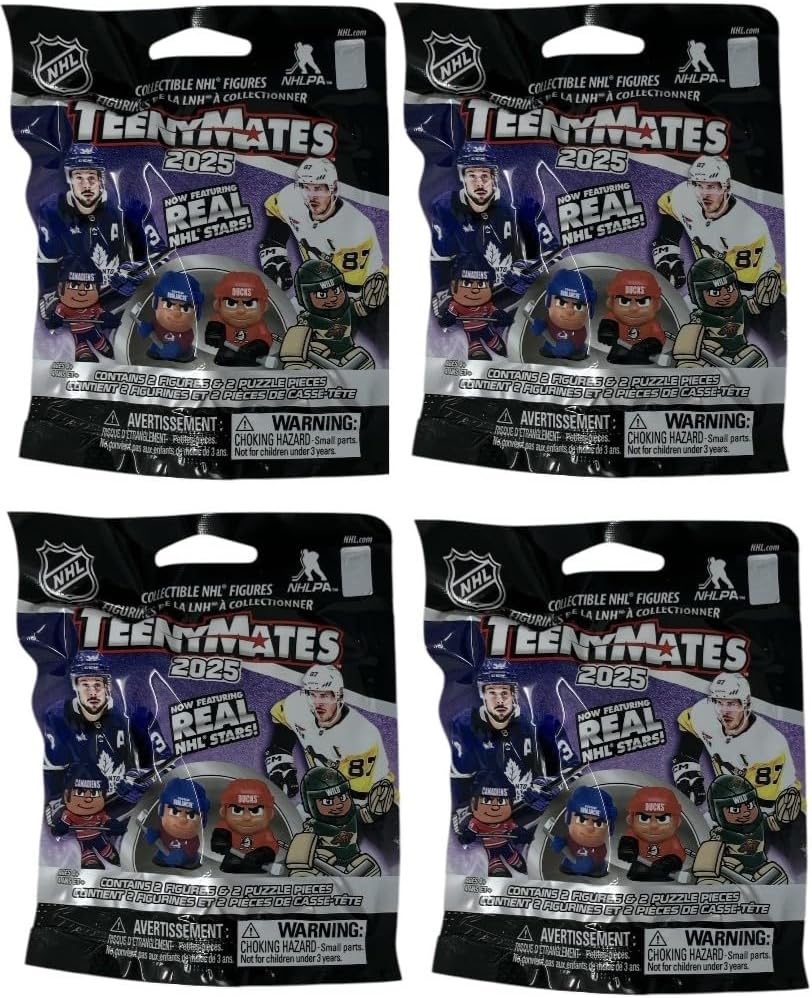 Teenymates Party Animal 2025 NHL Series 11 Hockey Figures Gift Set Party Bundle, Lot of 4 Mystery Packs