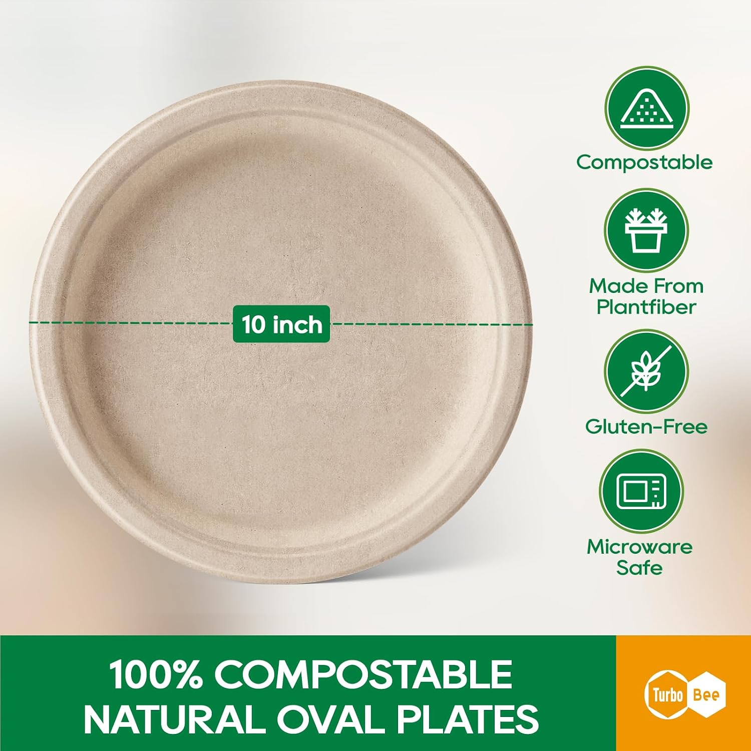Turbo Bee 150 Pack 10 Inch Brown Bagasse Plates, Heavy Duty Disposable Dinner Plates for Party BBQ Picnic Catering, Microwave Safe