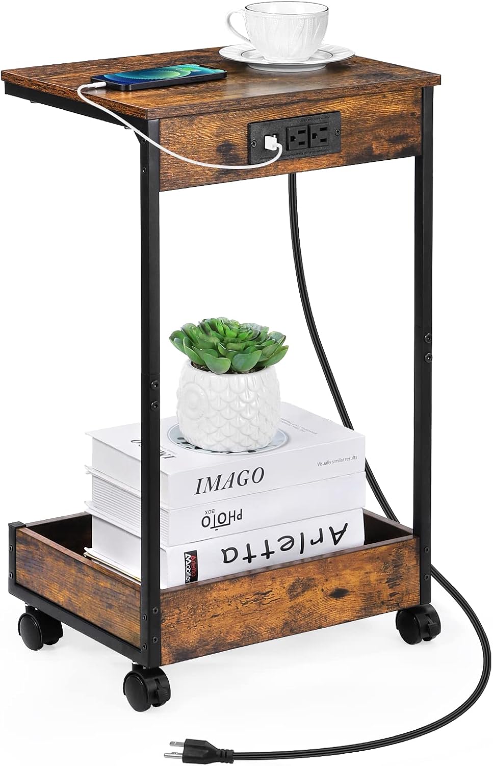 End Table with Charging Station, Sofa Side Table with USB