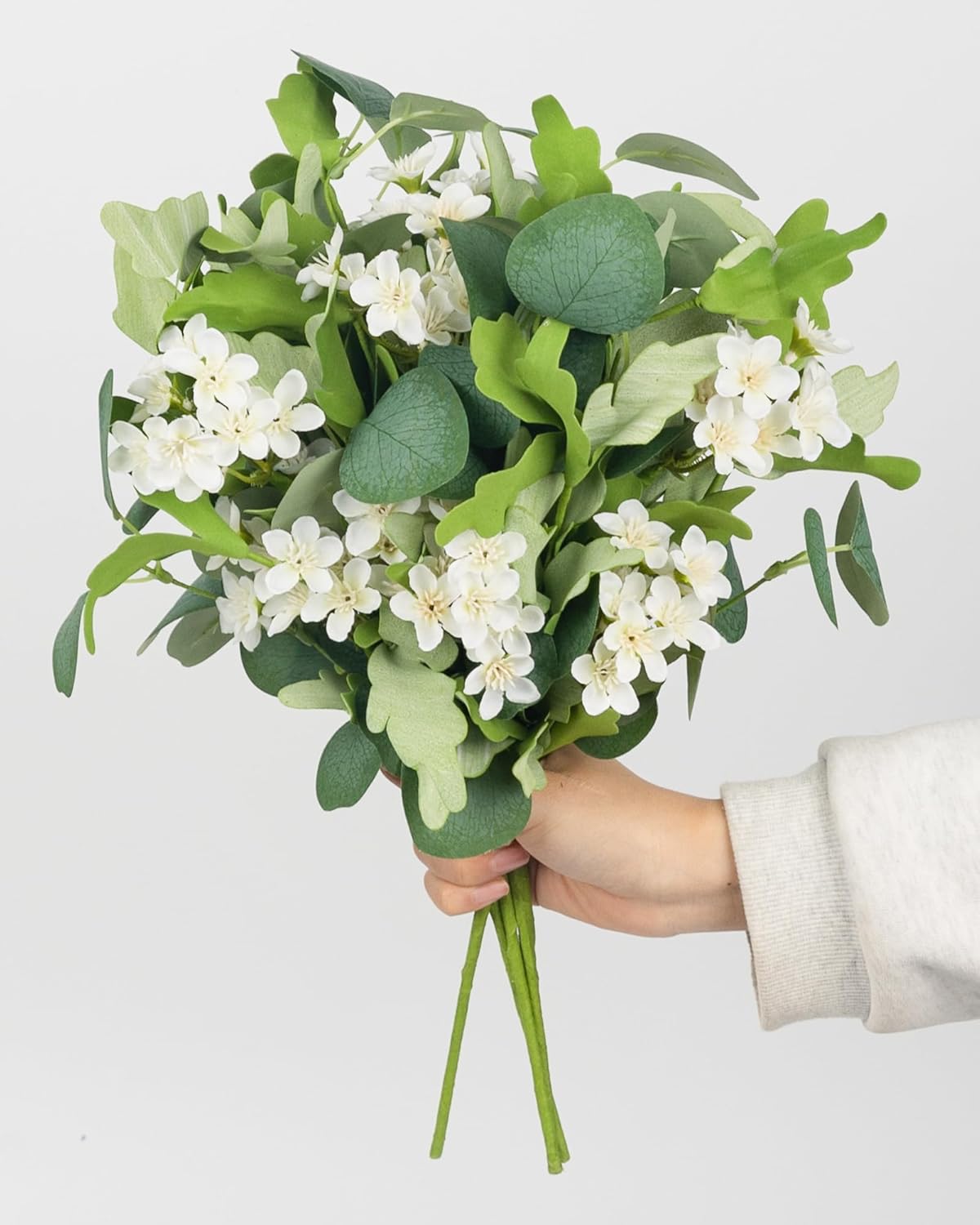 4 PCS 16" Artificial Plants Flowers Indoor Eucalyptus Greenery Stems White Cherry Blossom Branches for Vase Faux Spring Home Decor Centerpiece Decoration