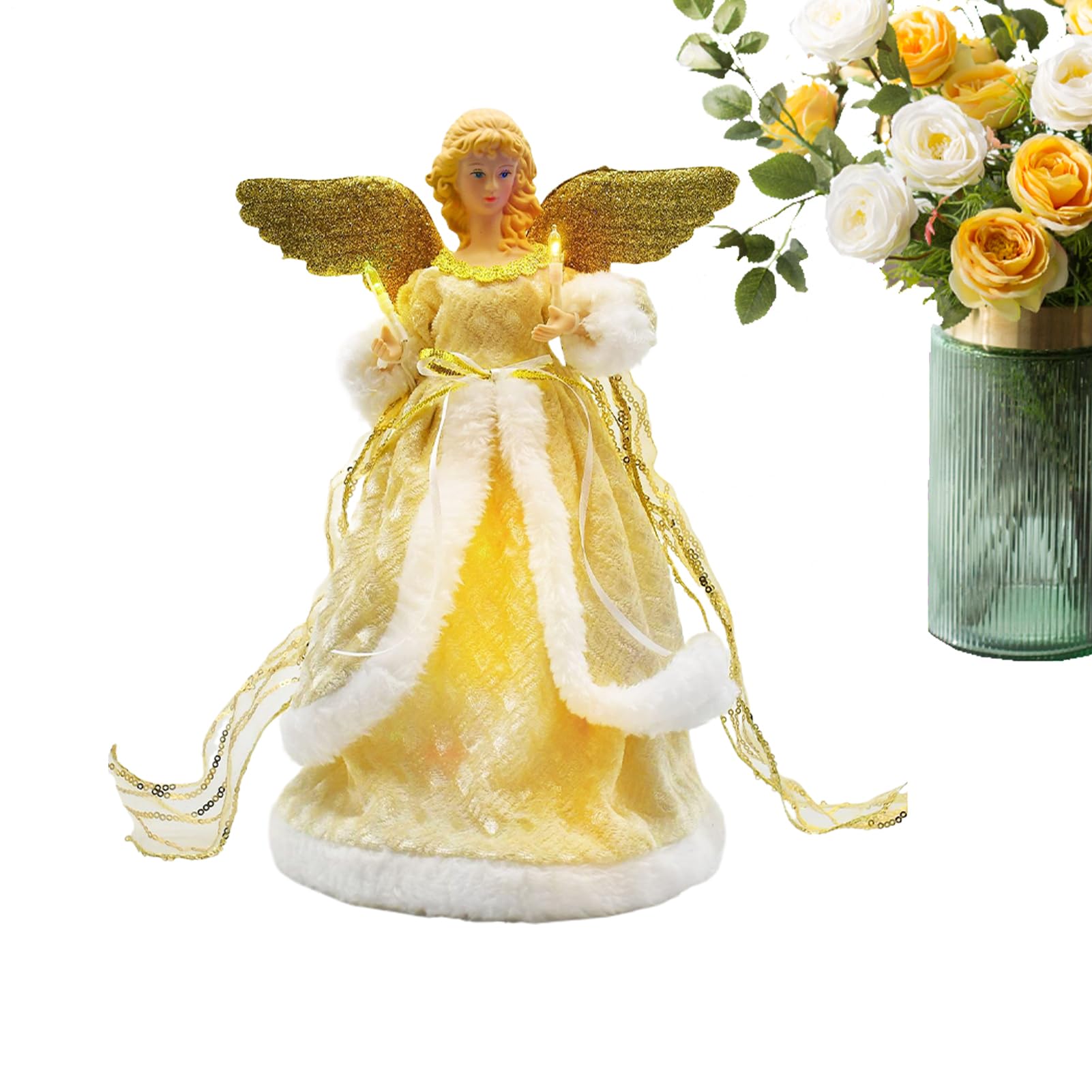Ángel de Navidad 3D ligero de 12 pulgadas, adorno encantador para exhibición