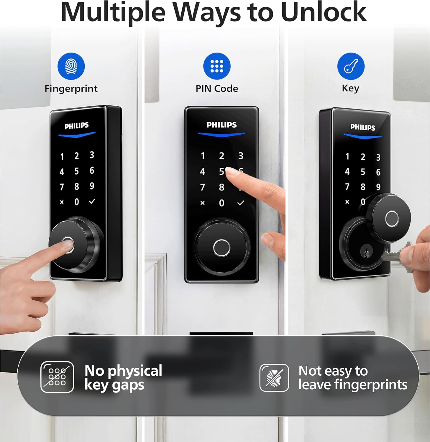 Philips Wi-Fi Smart Door Lock, Keyless Entry Door Lock with App Control,Fingerprint ID,Auto Lock,Keypad Deadbolt with Wi-Fi Bridge Adaptor,Smart Locks for Front Door-Matte Black