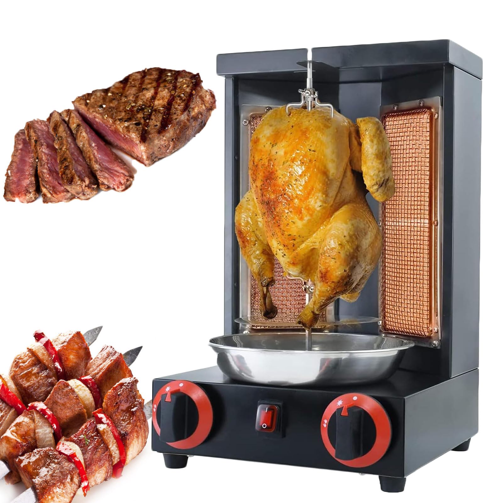 Griglia per girarrosto verticale a gas, in acciaio inox a 2 fuochi, temperatura regolabile, pressione gas 2800p, macchina automatica Shawarma per cucinare all'aperto