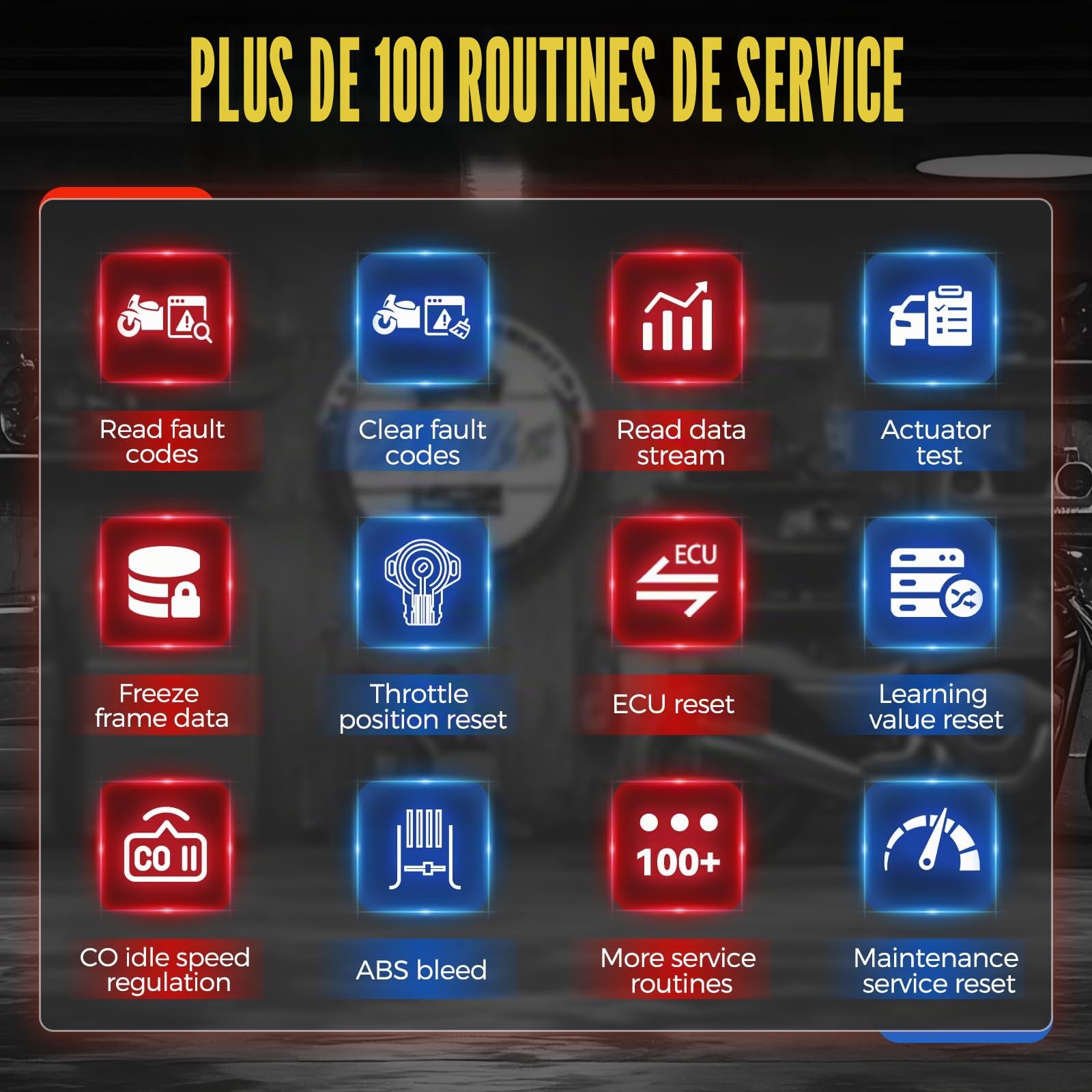 Scanner Diagnostic Moto multisystème écran 5" IPS données en Direct | Diagnostic ECM ABS TPMS IMMO, 19 langues, 70+ marques moto, 100+ fonctions service, reconnaissance VIN auto