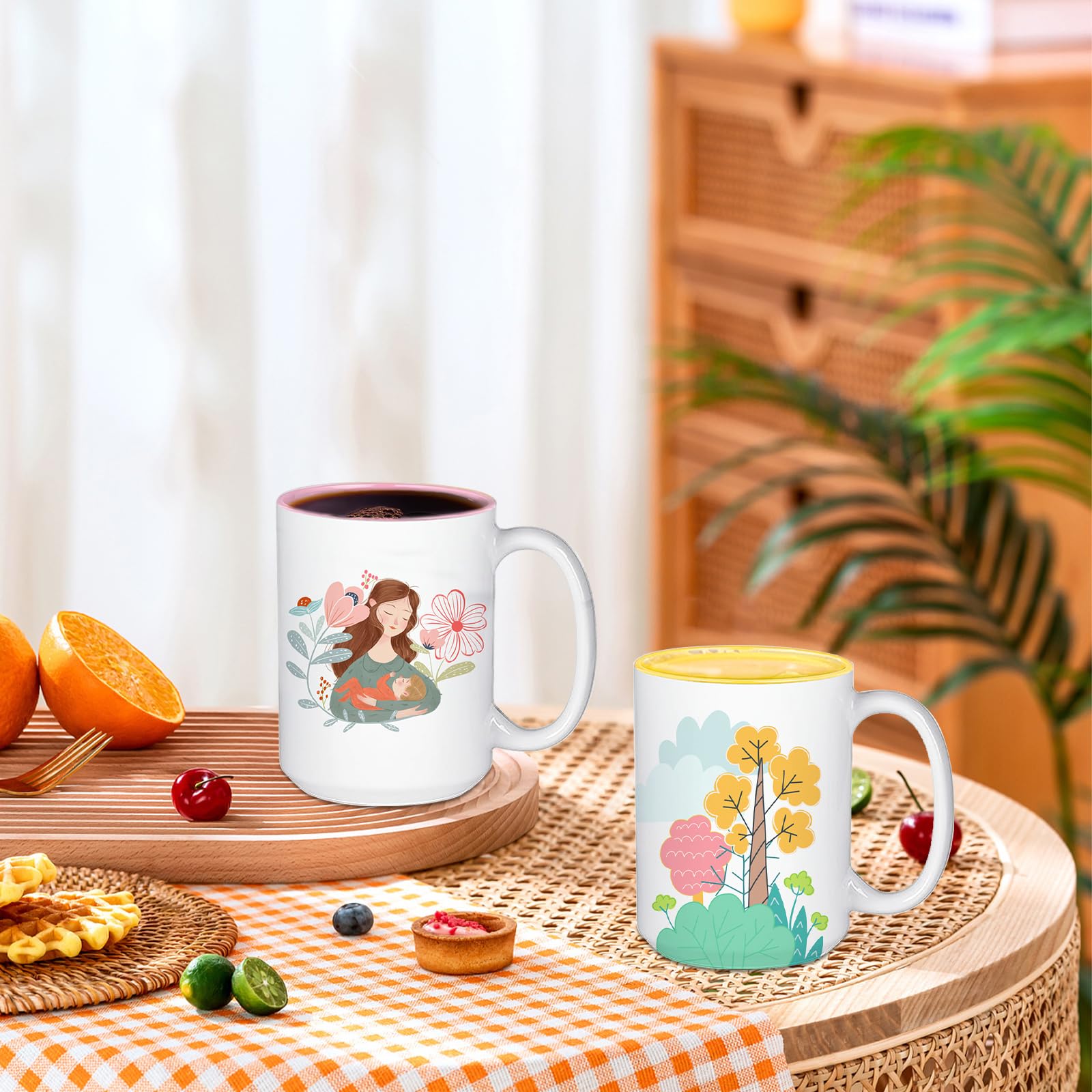 Set di 12 tazze bianche da 15 once con interno colorato - Tazze in ceramica personalizzabili per sublimazione - Tazze con manico per caffè, tè, latte, cioccolata calda, regalo fai da te
