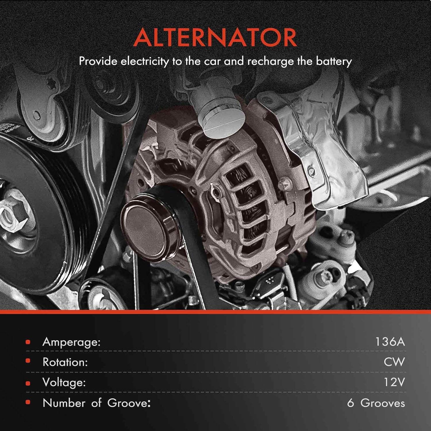 A-Premium Alternator Compatible with Chrysler Concorde, Intrepid 2002-2004 V6 2.7L & Dodge Intrepid 2002-2004 V6 2.7L, 12V 136Amp Clockwise 6-Groove Pulley, Replace# 4606822AA, 4608718AA