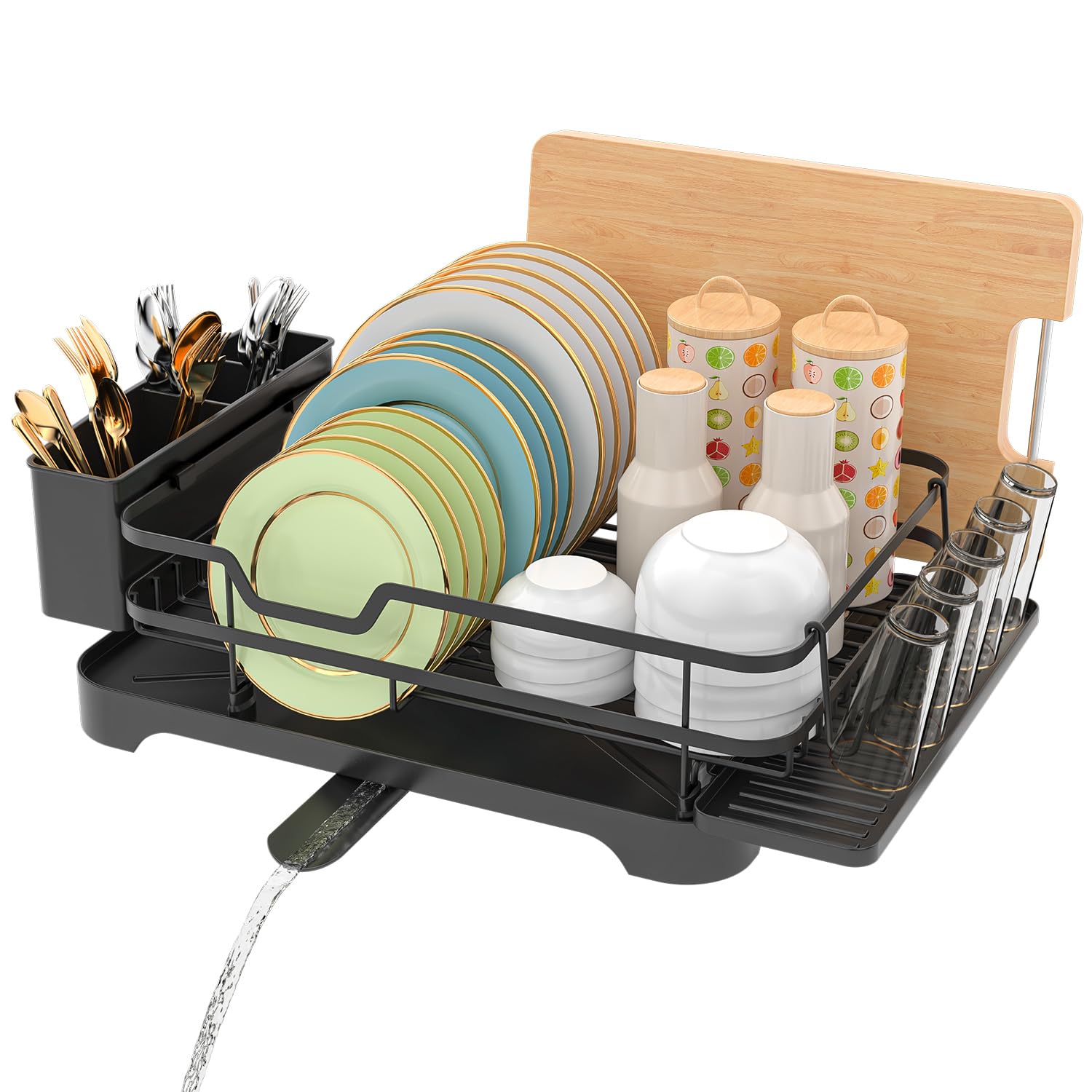 Scolapiatti Da Appoggio E-MANIS - In Metallo Con Vassoio Antigoccia, Portaposate E Scaffale Tagliere, 42x30cm - Foto 12