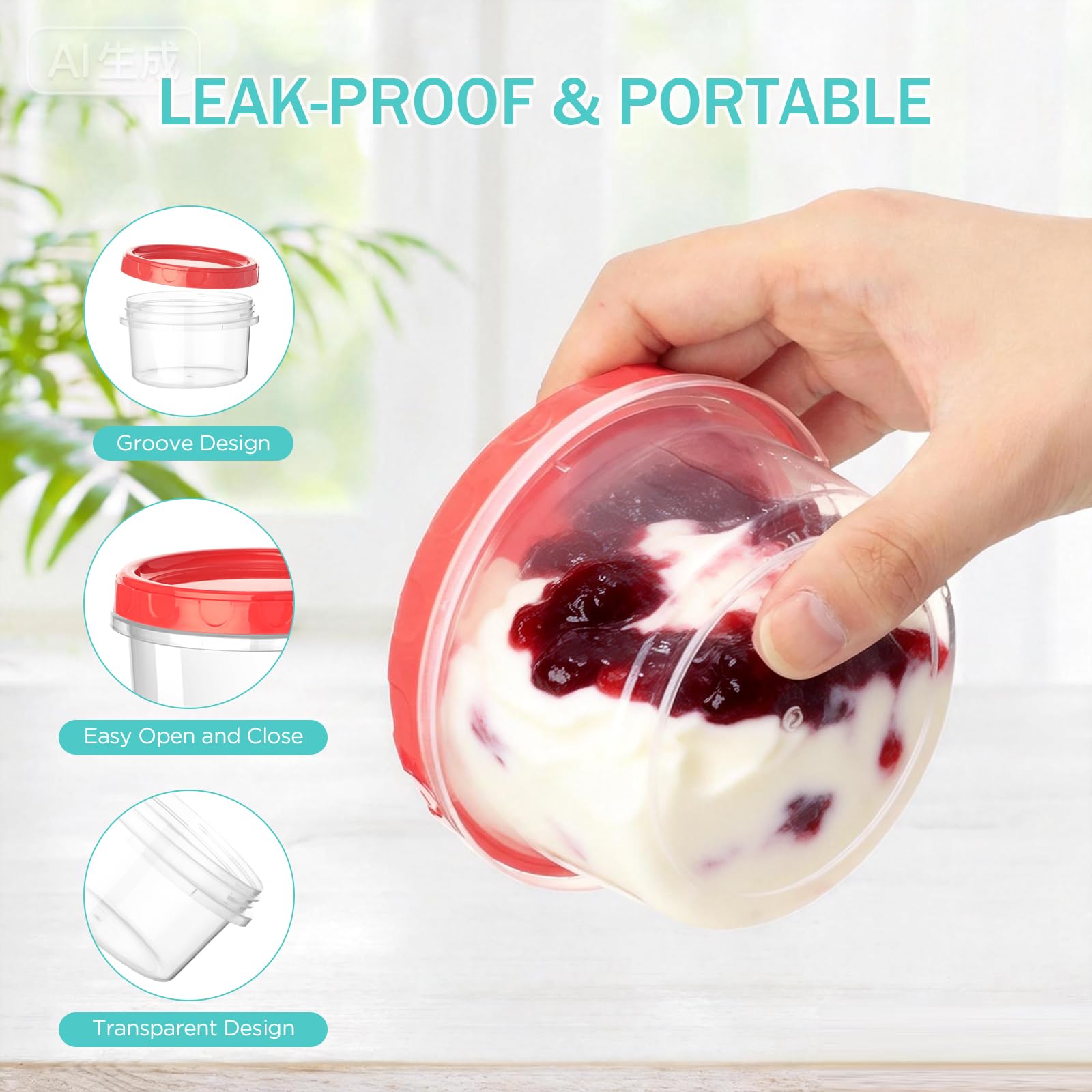 VINATO 18 Contenitori per Alimenti 200ml Ermetici Set Plastica Riutilizzabili con Coperchi Rosso Verde Arancione