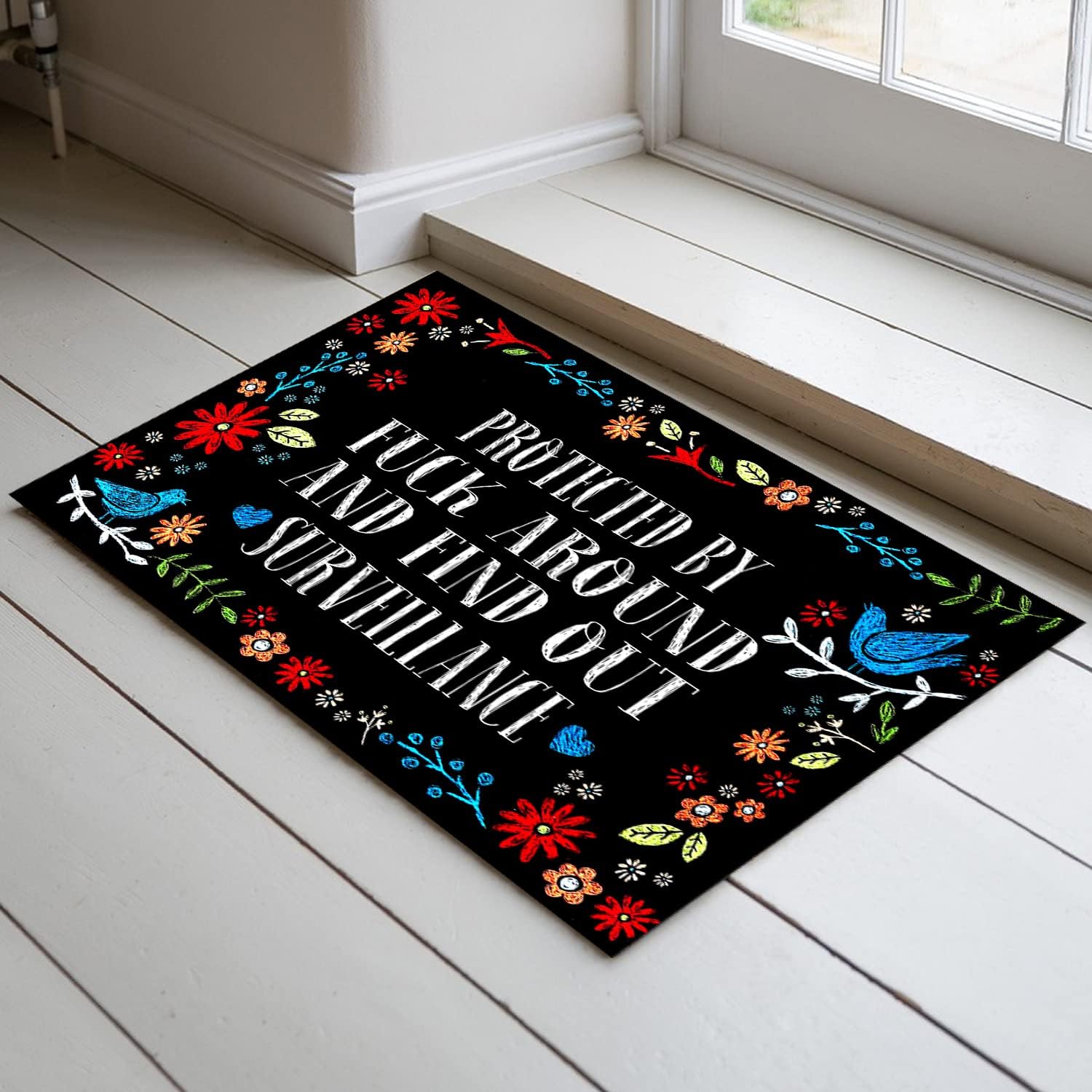 Jec&Smis Doormat Protected by Fuck Around and Find Out Surveillance 04 Welcome Mats for Front Door Indoor Outdoor Entrance Floor Mat Non Slip Doormat 23.6 inch X 15.7 inch