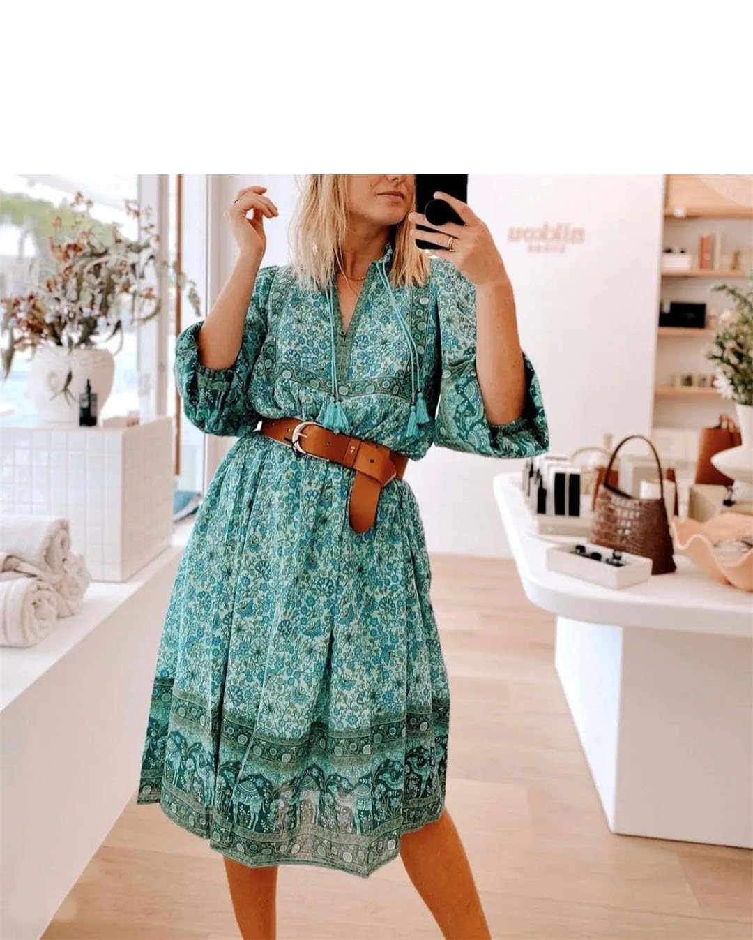 Vestido midi de rayón de verano para mujer, estampado floral, vestido largo bohemio