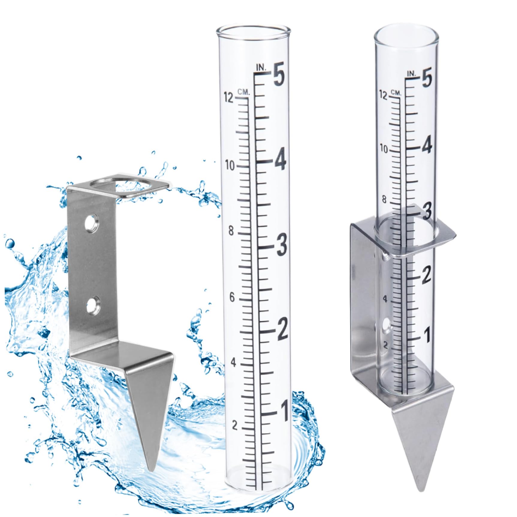 Pluviomètre En Verre Avec Support Acier Inoxydable - Capacité 12,7 Cm (5 Pouces) - Pour Jardin, Facile à Installer Et Lire - 12