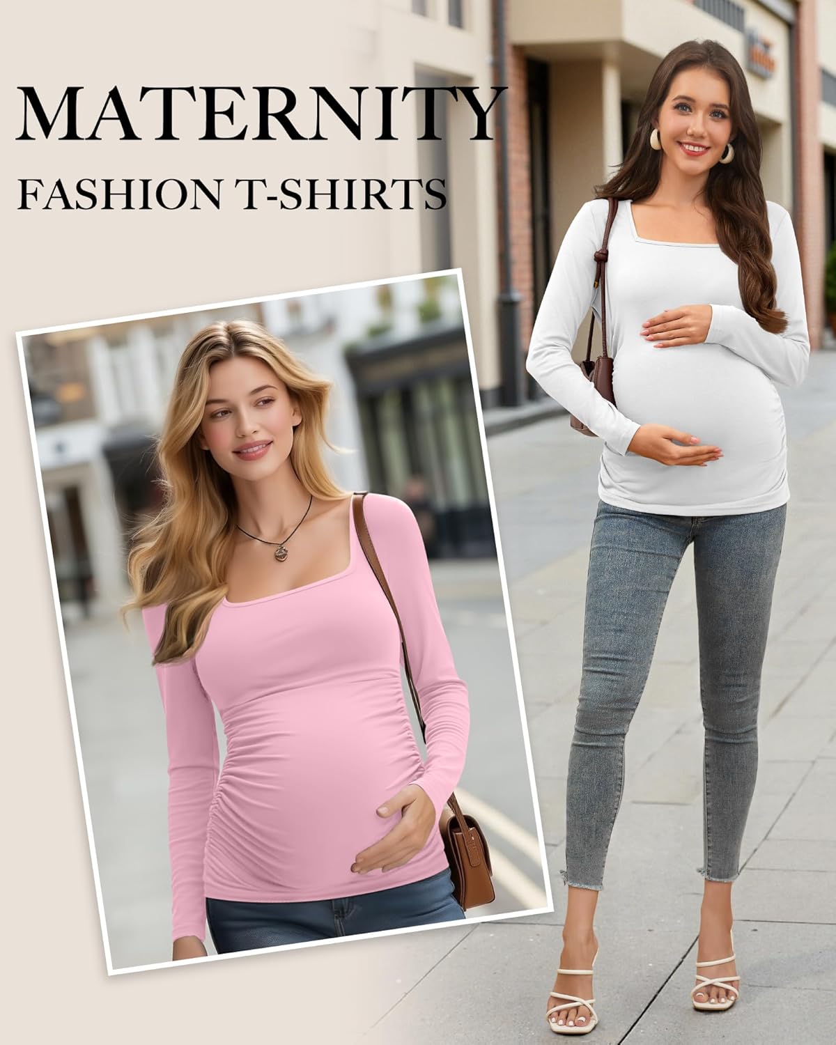 3 Pack Women's Maternity Shirts Long Sleeve Side Ruched Pregnancy Tops Square Neck Basic Tunic Knit Mama Clothes - Image 6