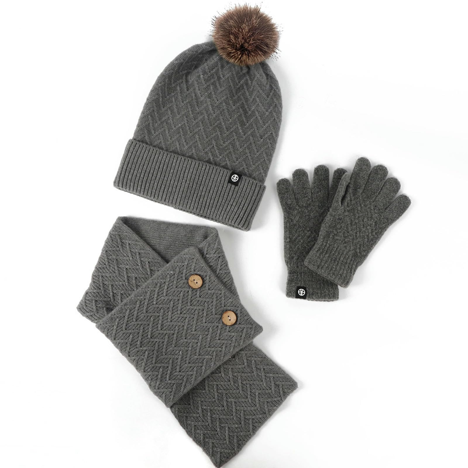 Wintermütze Schal Handschuhe Set Aus Strickmütze, Und Handschuhen Mit Bommel Für Den Herbst Winter Im Freien – Warm -schwarz