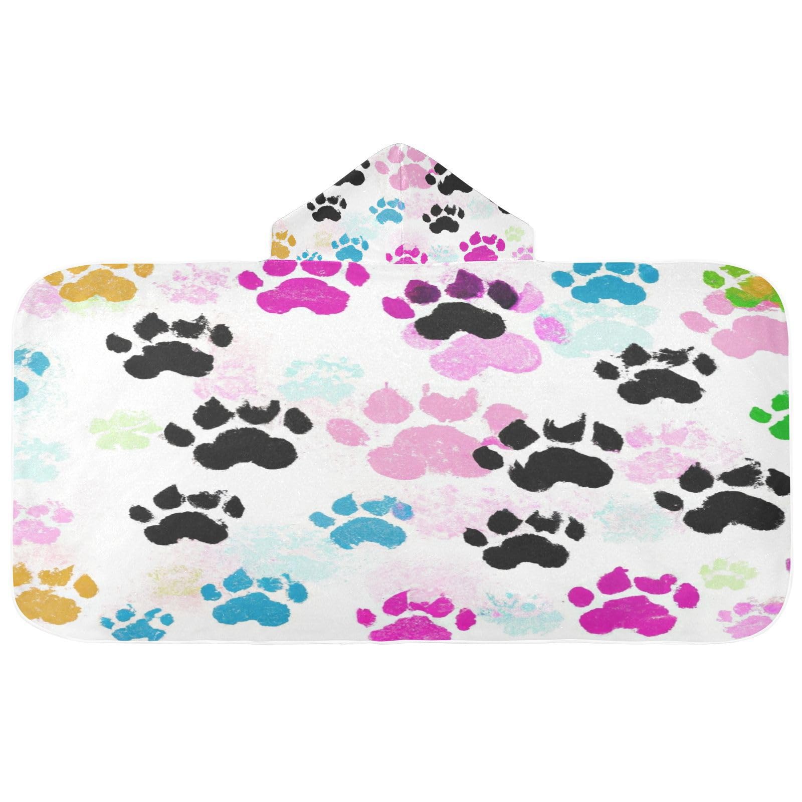 Kigai Colorful Paws Hooded Beach Towel for Kids Soft Absorbent Quick Dry Bath Towel with Hood Lightweight Toddler Shower Pool Bath Wrap for Boys Girls