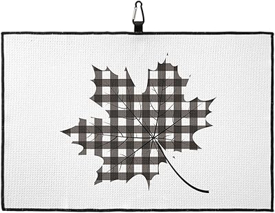 OComster Thanksgiving Maple Leaf with Checkered Golf Towel with Carabiner Clip, Autumn Leaf Microfiber Waffle Pattern Golf Towel, Golf Accessories for Cleaning Clubs and Balls, 24x16 in