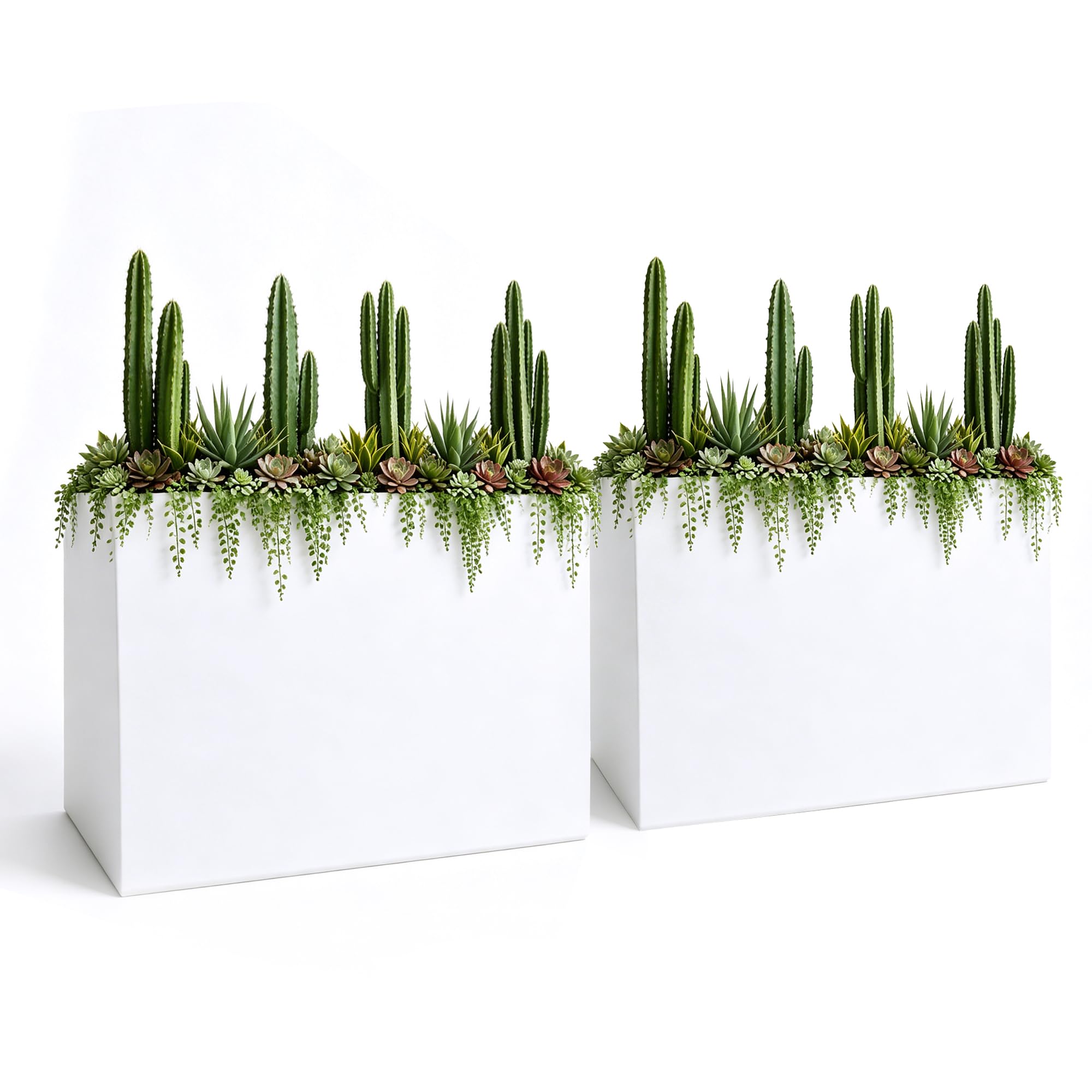 Lar inless - Maceta de acero para exteriores, juego de 2 macetas blancas para jardín, patio, balcón, decoración moderna del hogar