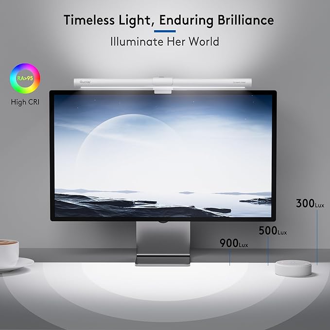 Quntis Quntis Monitor Light Bar with Remote, Eye-Care No Glare, Space Saving Home Office Desk Lamp (White), Stepless Dimming, Easy Setup LED Computer Light Backlight for Curved Gaming Monitors Reading Study photo 2