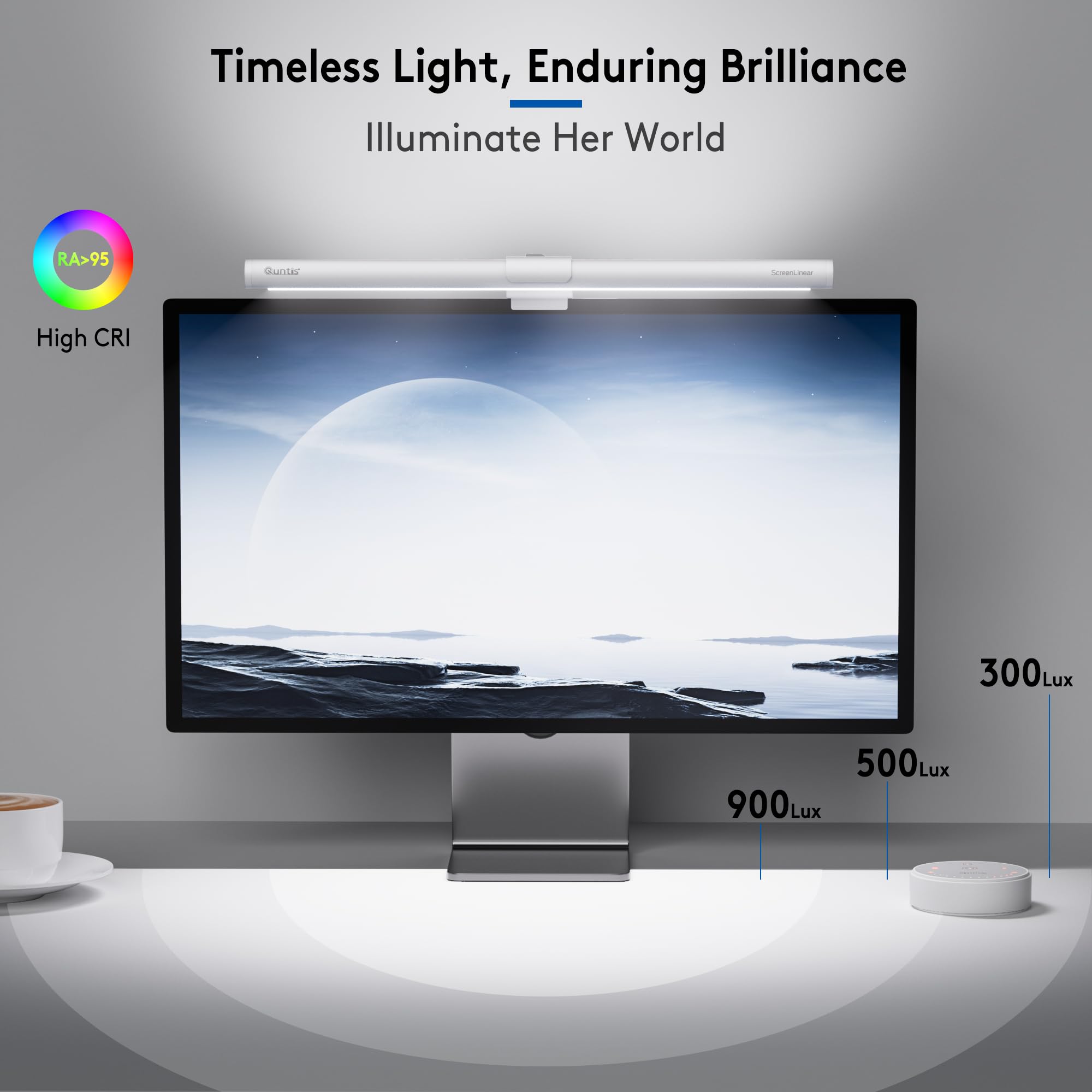 Quntis White Monitor Light Bar Remote & Backlight for Eye Caring 40cm Curved Computer Screen Light Bar Stepless Dimming Hue Adjustment - Image 2