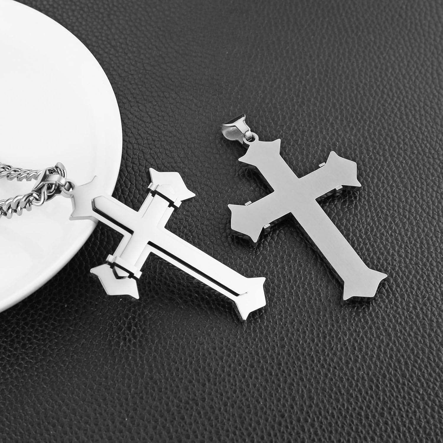HZMAN Large Cross Necklace for Men High Polished Stainless Steel Heavy Oversize Cross Pendant Christian Faith Jewelry Gift 7mm Cuban Chain - Image 4