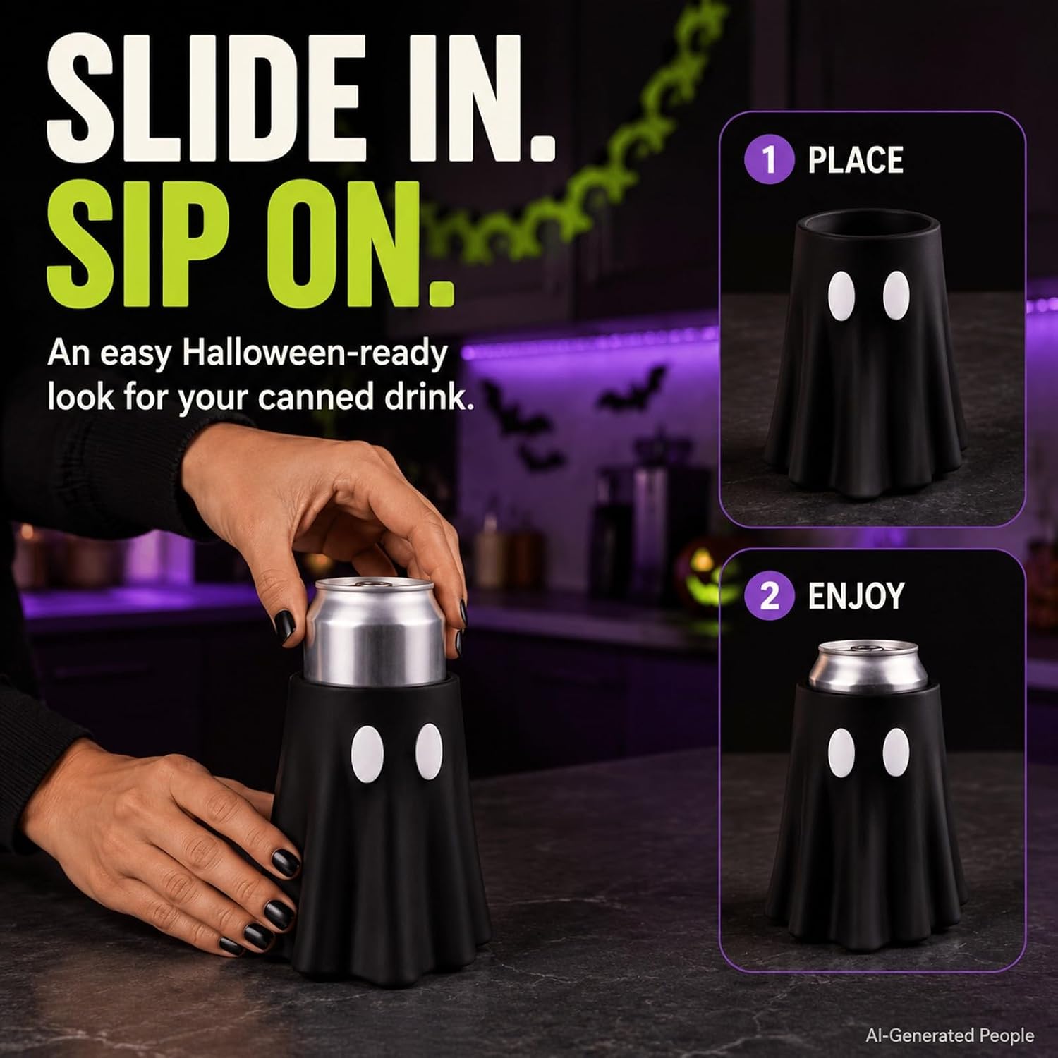 Ghost Can Sleeve Halloween Can Cooler for 12oz Std Slim 8.4oz 16oz image 4