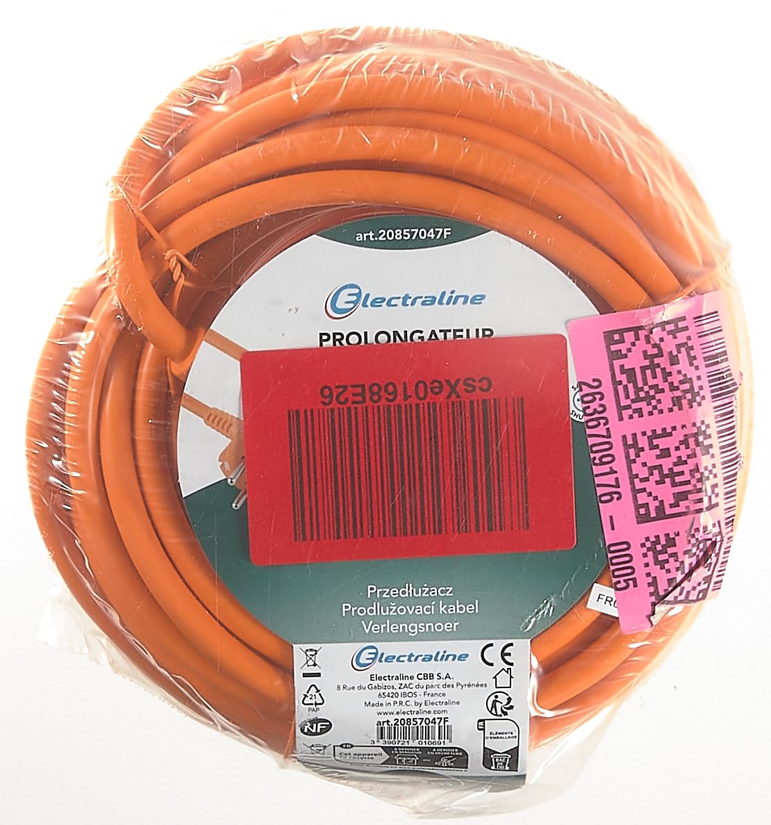 Electraline 20857047F Rallonge Prolongateur Jardín Câble 20 MT avec clapet - Section 3G1,5 mm² & Debflex Prolongateur Prise électrique Boîtier assurant l'étanchéité de 2 rallonges 344700 Orange