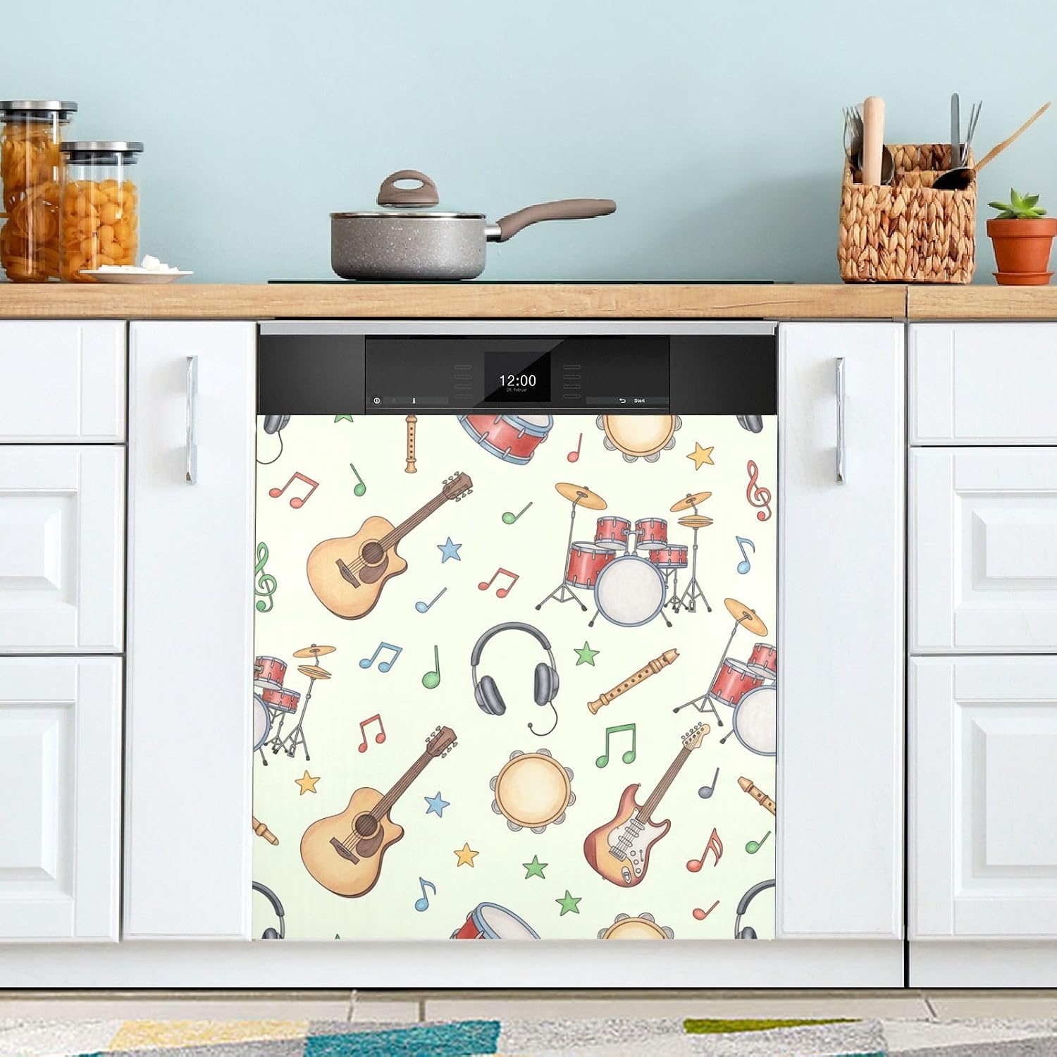 QUGRL Music Instruments Notes Pattern Dishwasher Magnet Cover Front Door Decorative Refrigerator Covers Magnetic Sheet Sticker Wash Machine Fridge Panel Decal for Kitchen Appliance 23x26 in