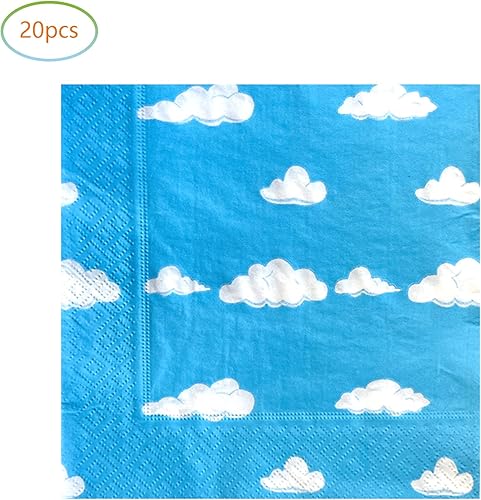 Miniatura 3 de Suministros de fiesta de cumpleaños de nubes blancas y cielo azul, 20 platos y 20 servilletas, decoración de fiesta de cumpleaños con temática de