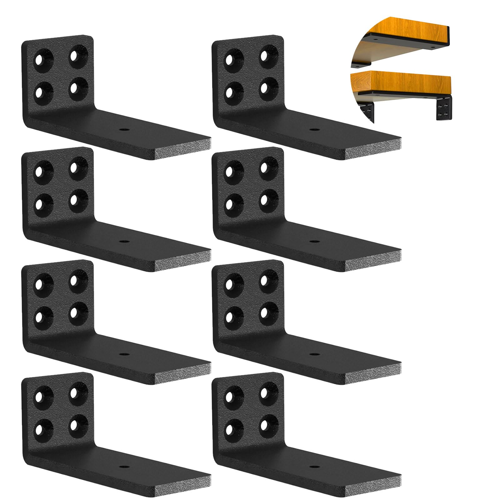 Heavy Duty Hidden L Shelf Brackets 5 Inch Long Wall Mounted Shelf Bracket Metal Floating Shelves (8 Pack)-image-41