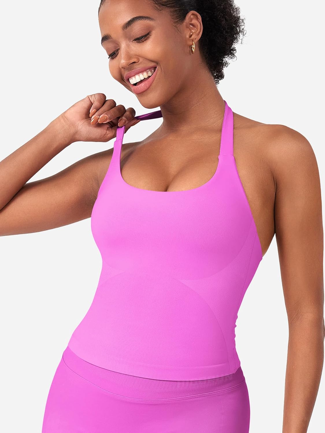 HIGORUN Halter Impact Tank Tops for Women Y2K Workout Longline Crop Tops with Built in Bras Open Back Going Out Gym Top - Image 4