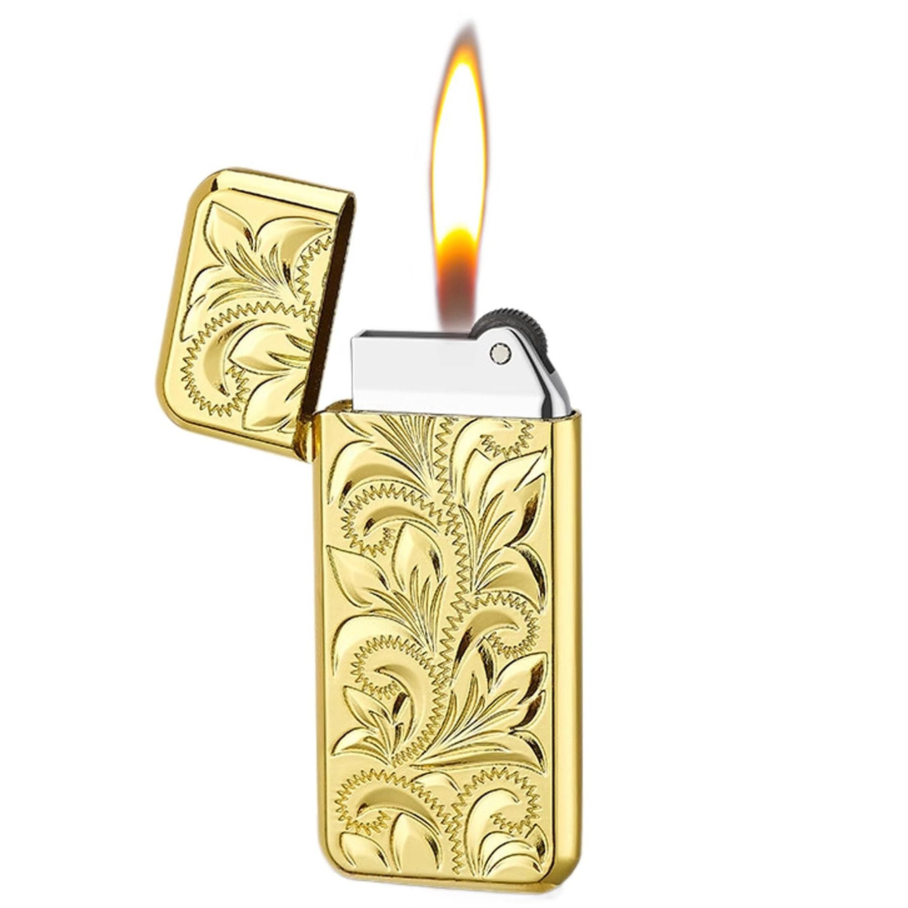 Encendedor de butano con rueda retro, recargable y de llama suave para exterior