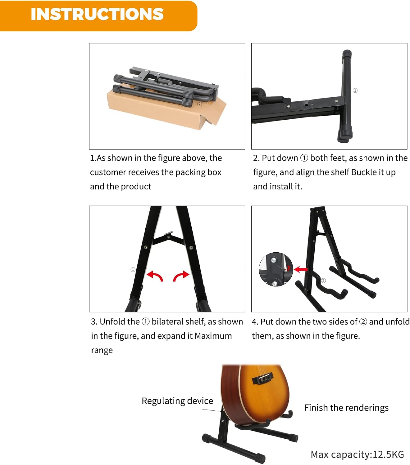 A-Frame Guitar Stand, Foldable Portable Floor Stand for Acoustic, Electric & Bass Guitars, Padded Arms, Stable Design, 27.5 lb Capacity, Black