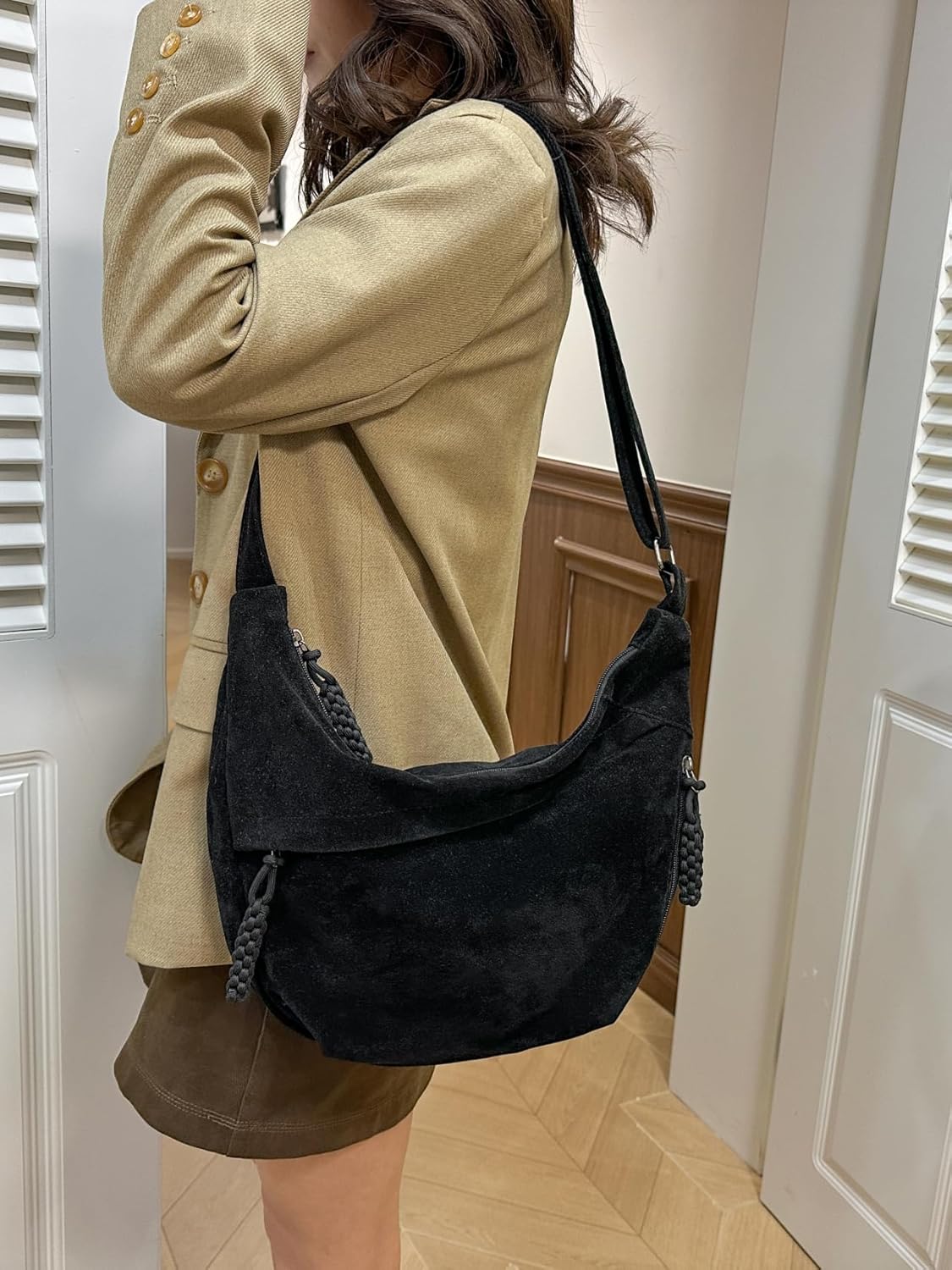 Women's Crescent Crossbody Bag – Large Capacity Suede Sling Bag, Travel Shoulder Bag for Women, Tote Purse - Image 8