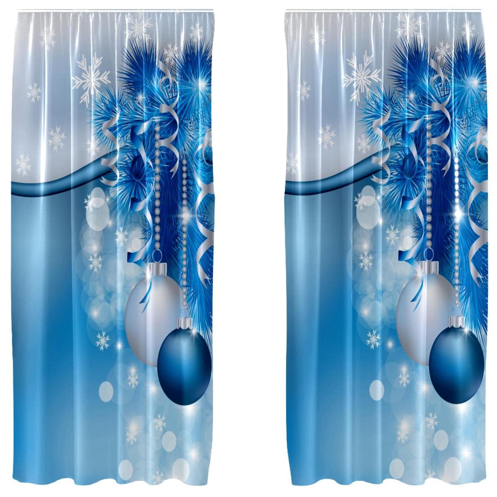 Panneaux décoratifs de fenêtre en tissu premium boule de Noël bleue de salon